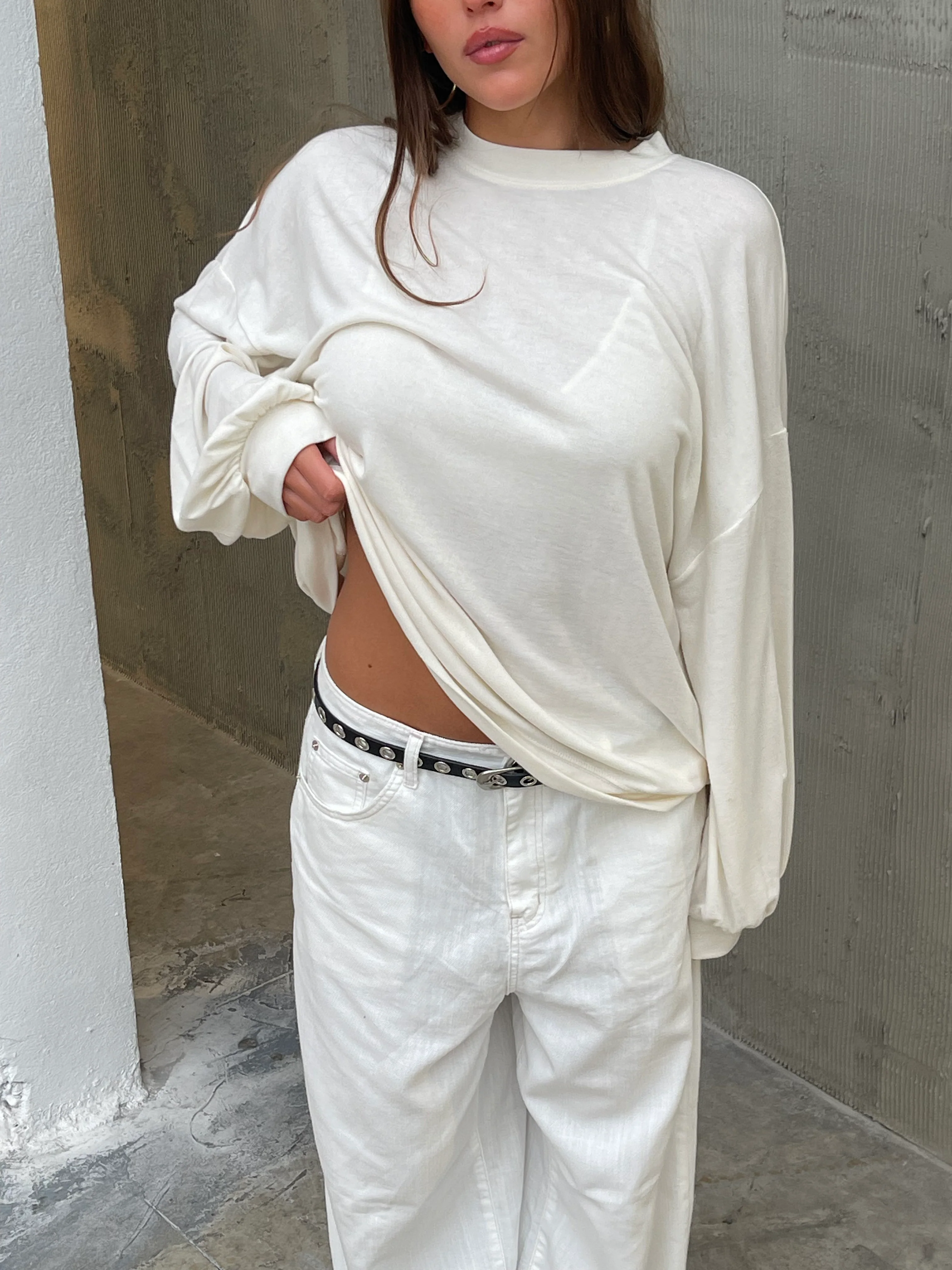 Basic Long Sleeve Tee Ivory - Image 7