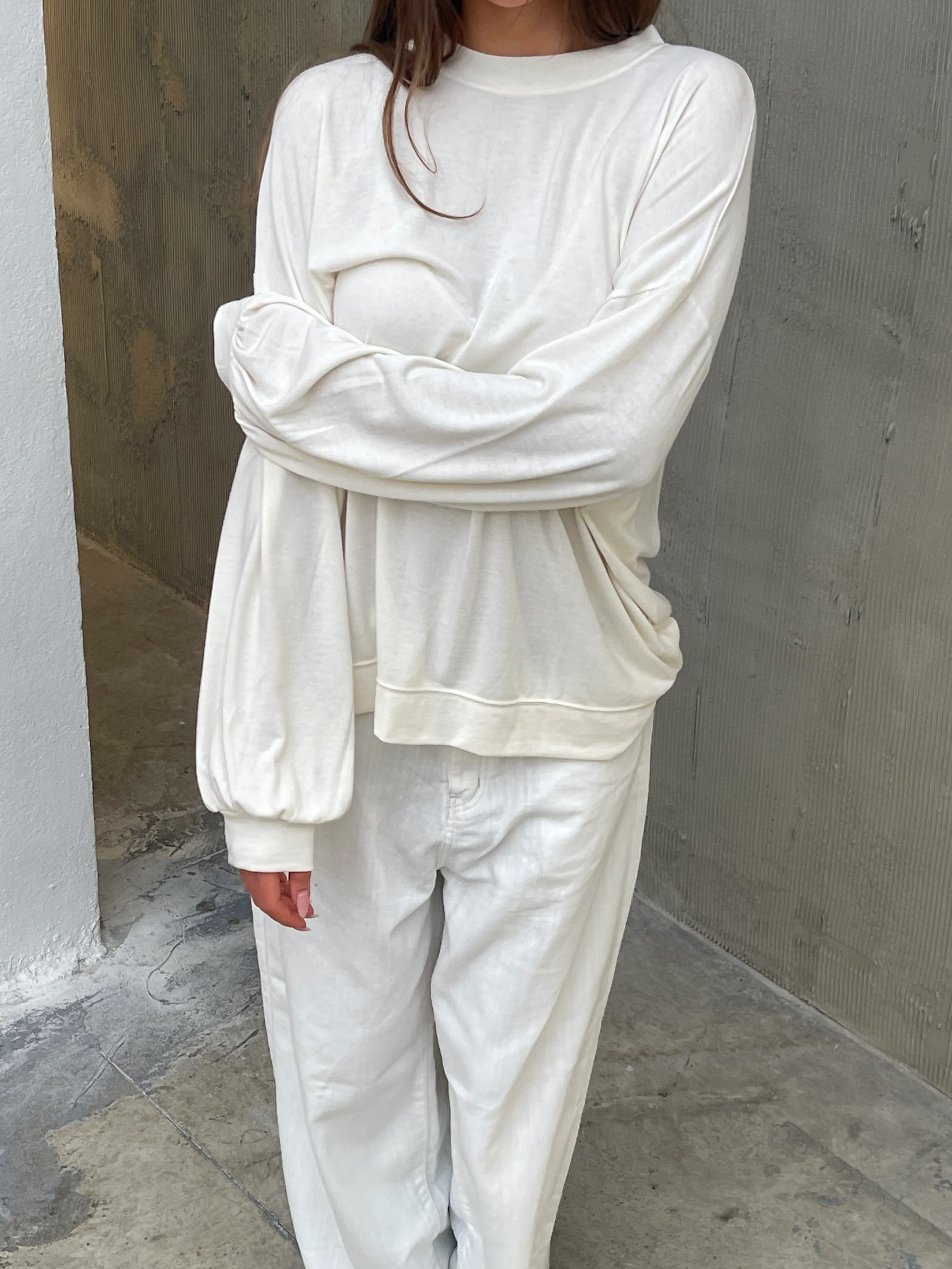 Basic Long Sleeve Tee Ivory - Image 9