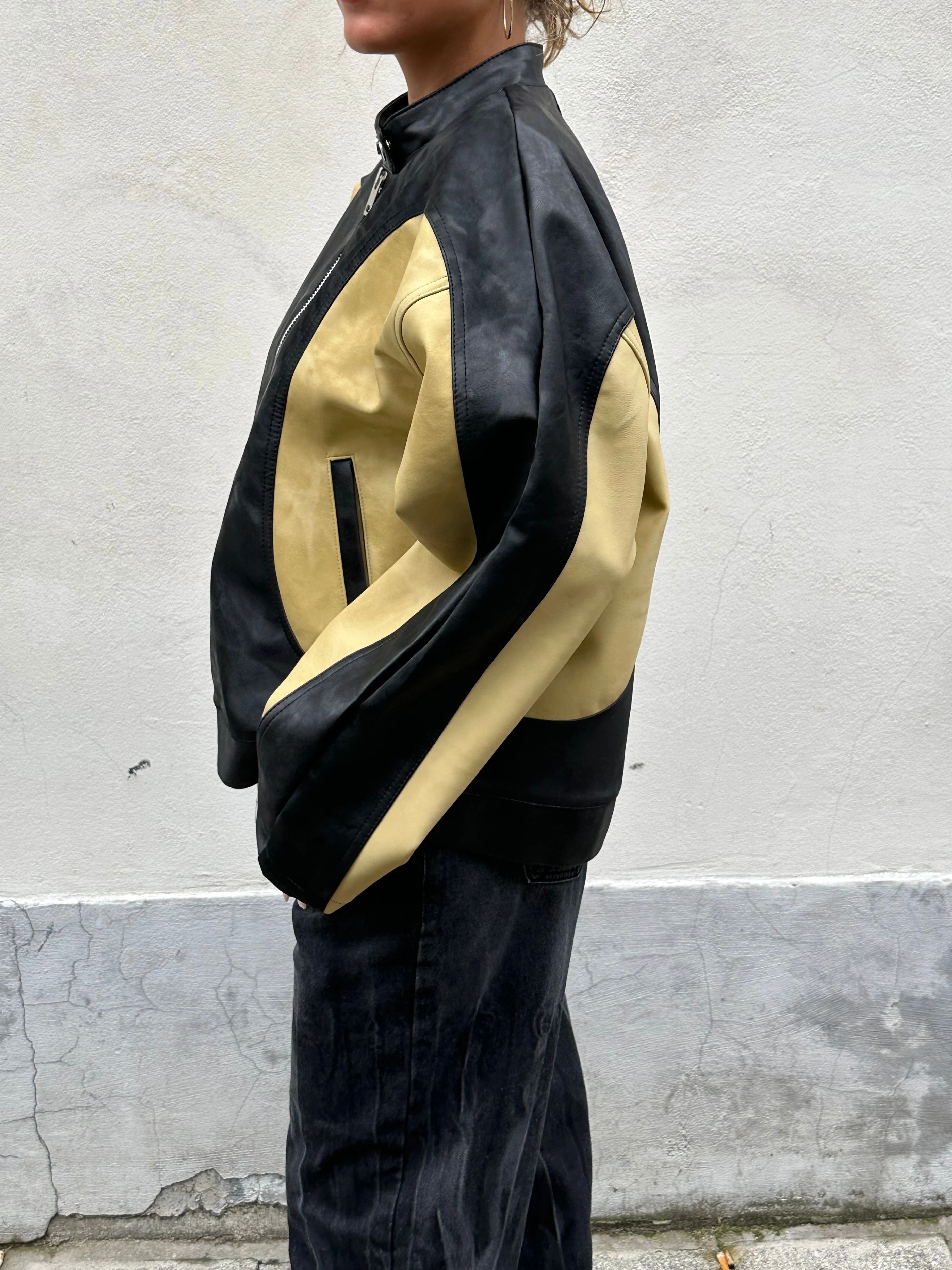 Bicolour Round Collar Jacket Camel - Image 11