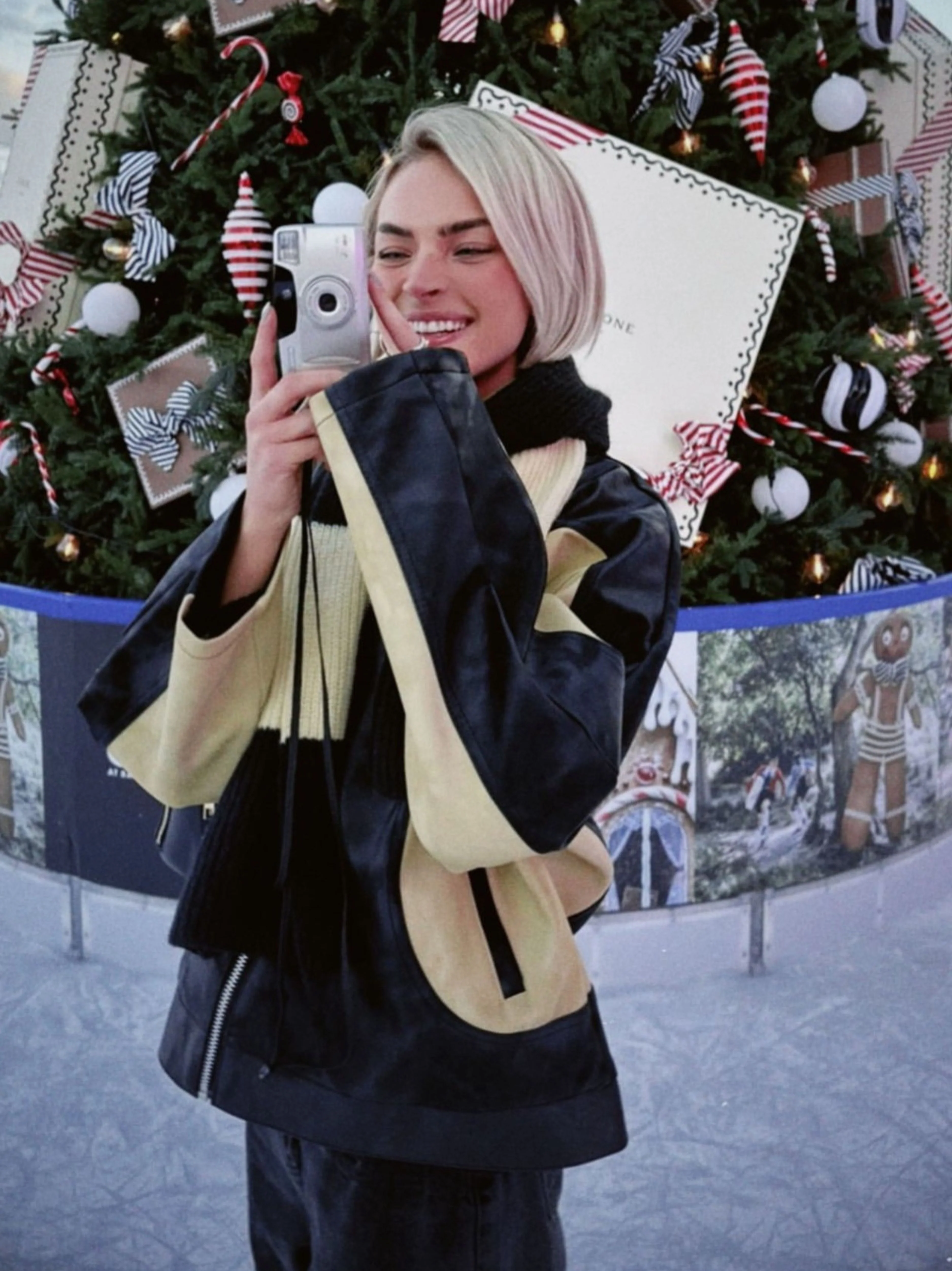 Bicolour Round Collar Jacket Camel - Image 3