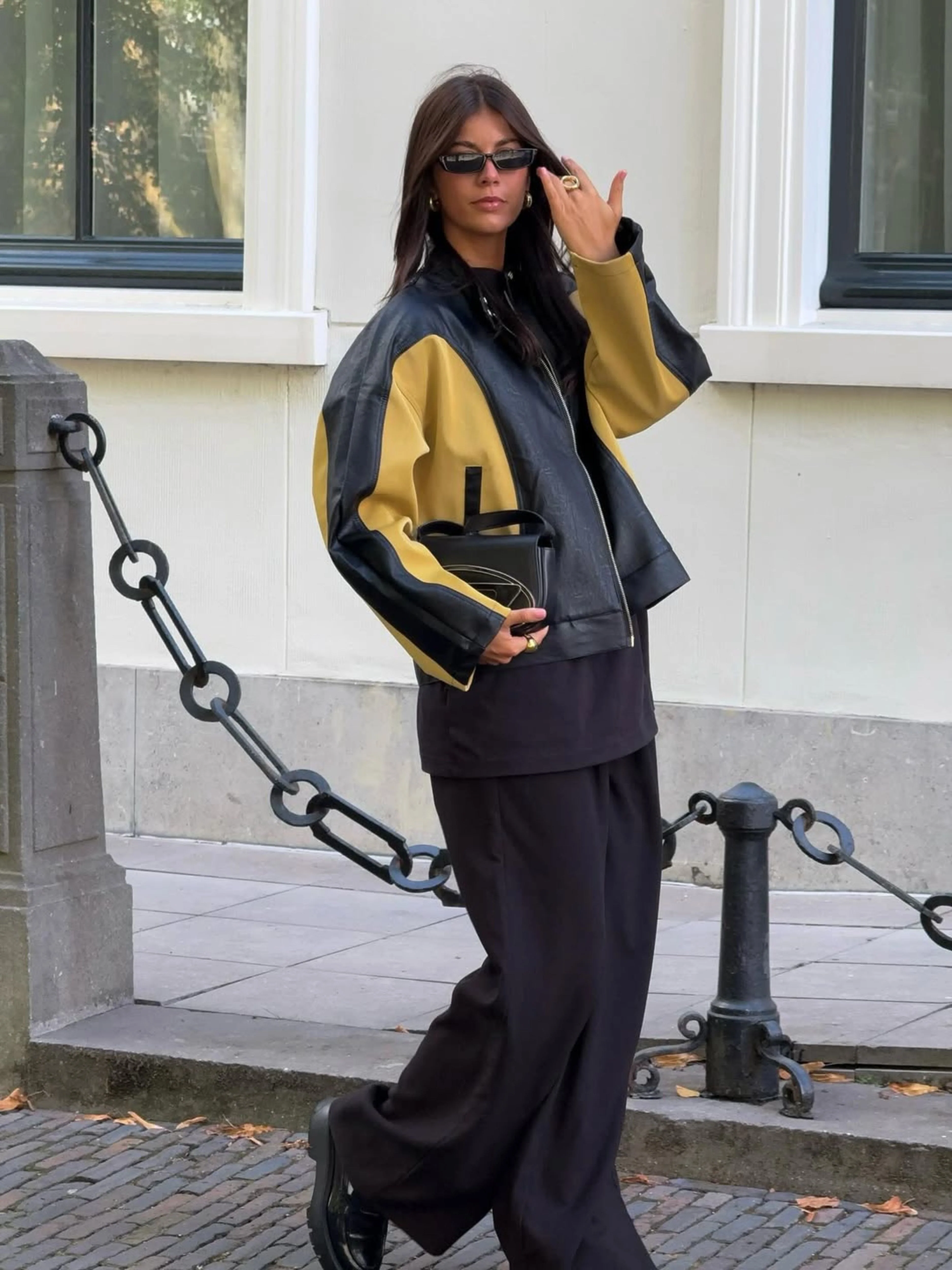 Bicolour Round Collar Jacket Camel - Image 4