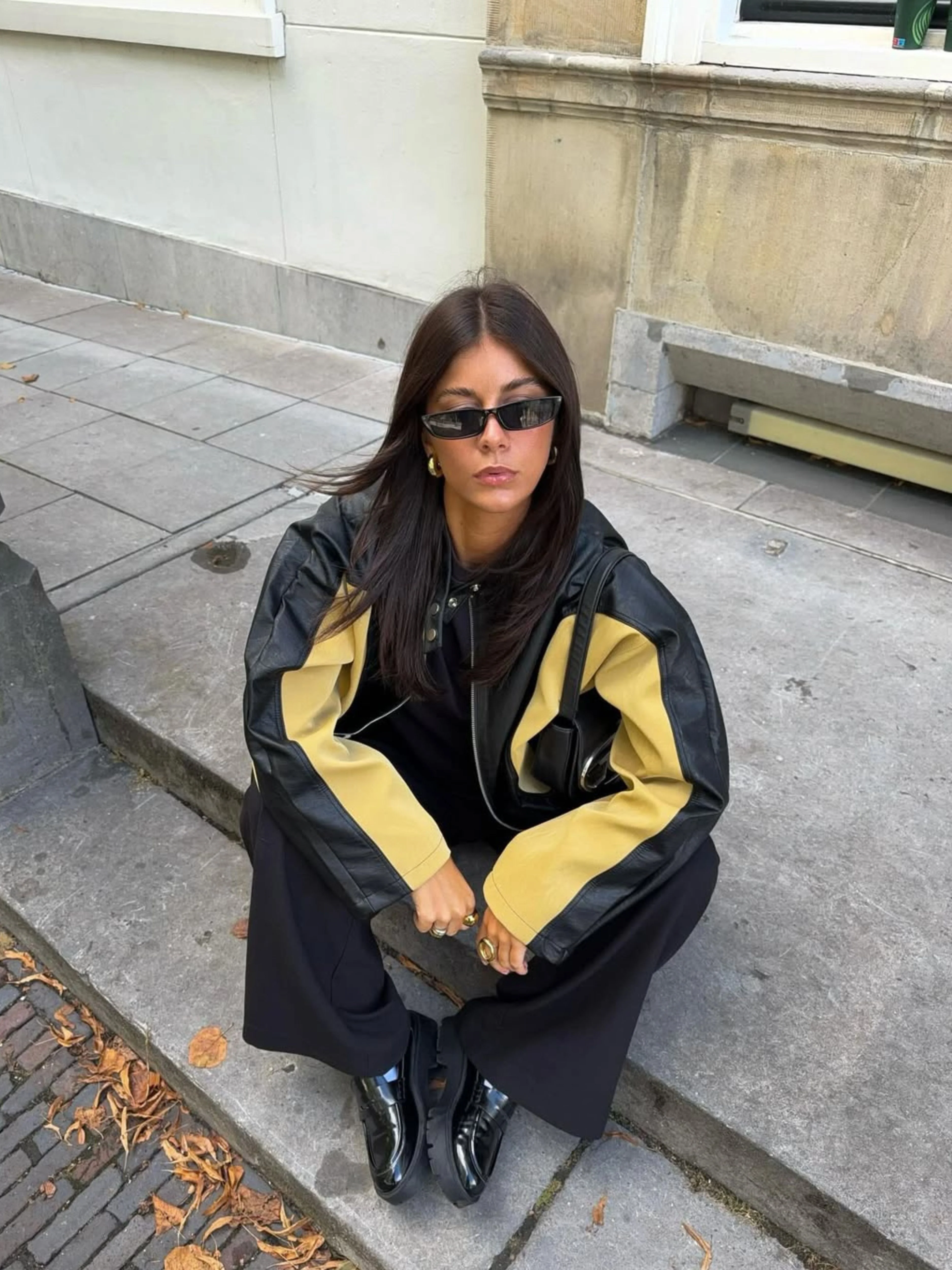 Bicolour Round Collar Jacket Camel - Image 5