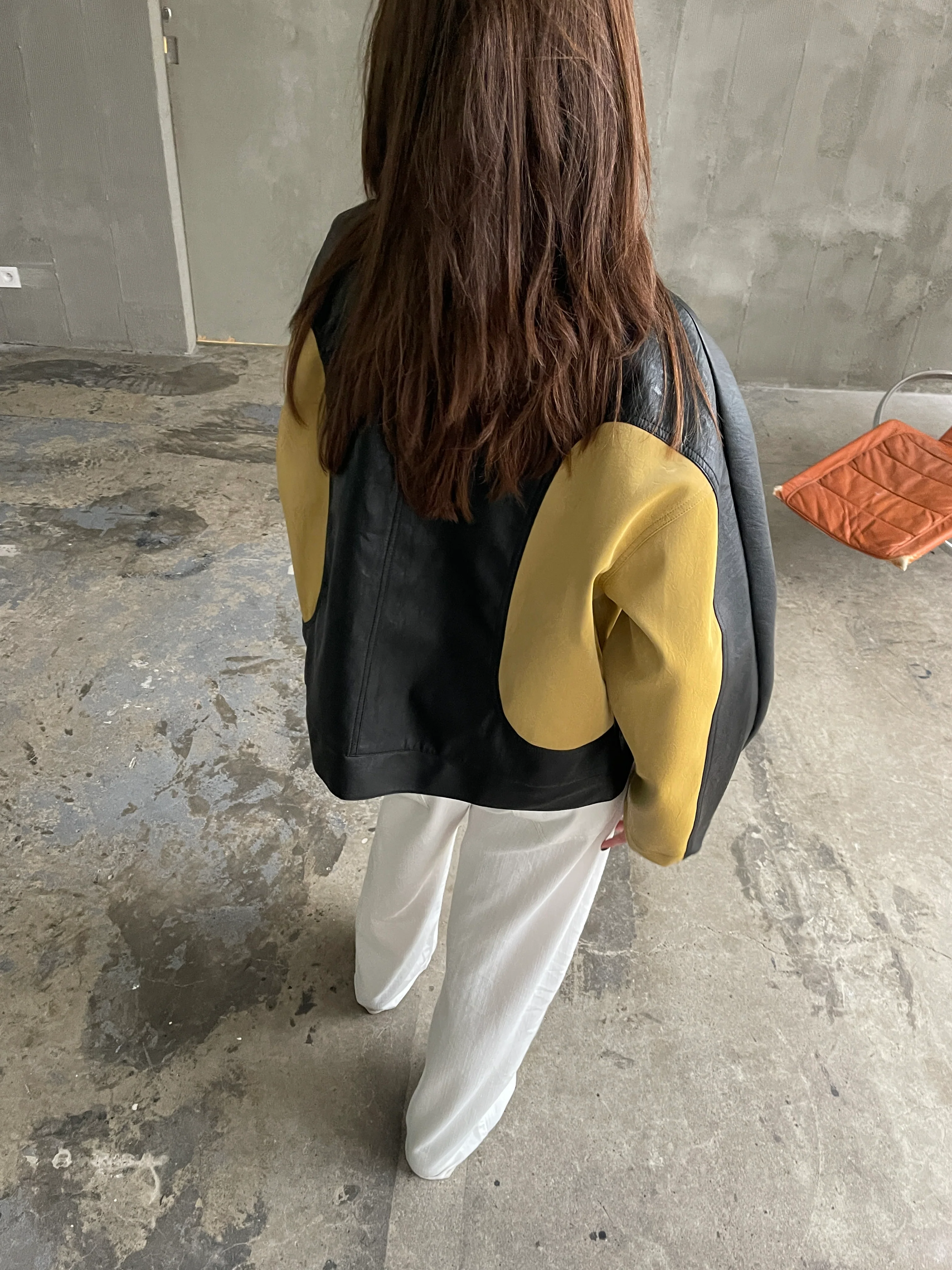 Bicolour Round Collar Jacket Camel - Image 8