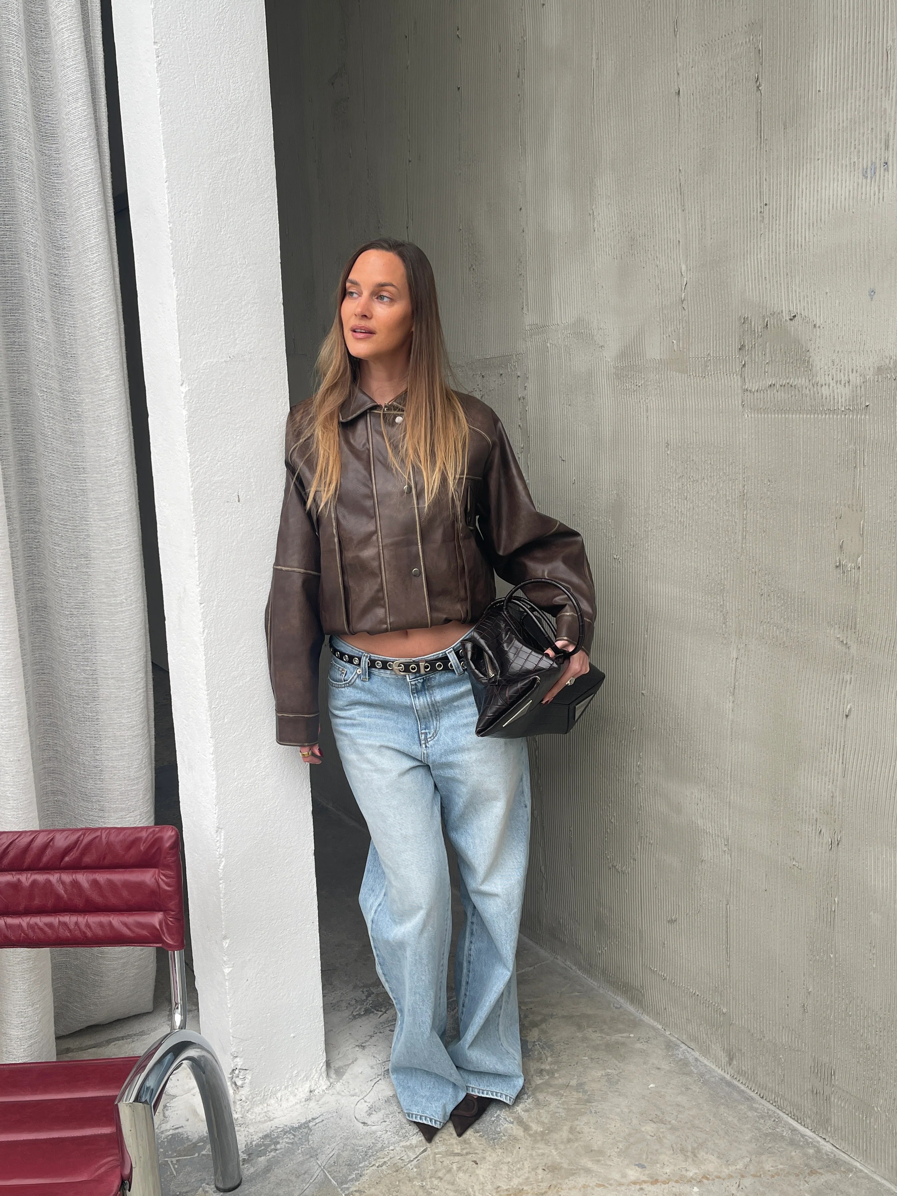 Contrast Stitch Buttoned Jacket Brown - Image 5