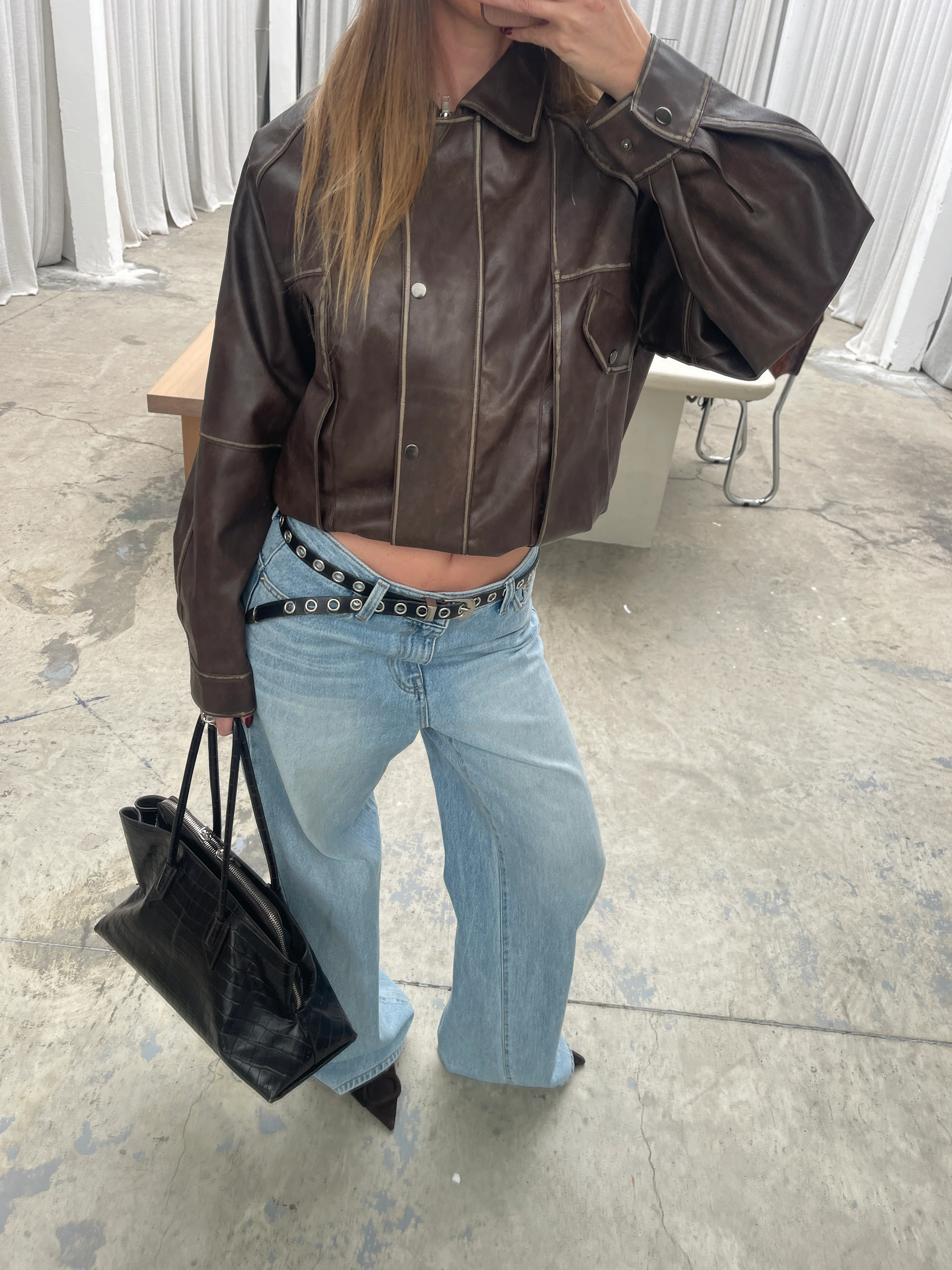 Contrast Stitch Buttoned Jacket Brown - Image 8