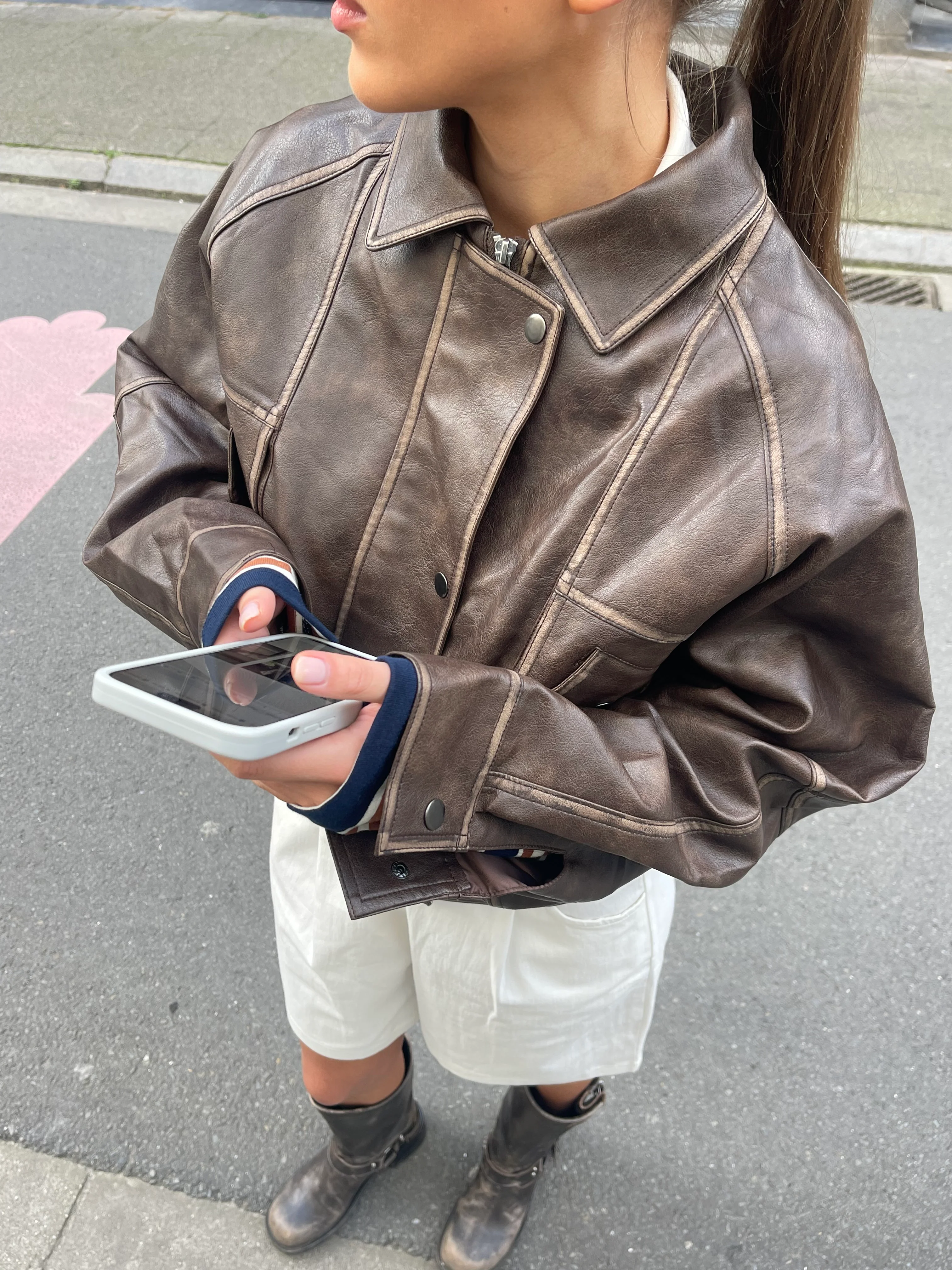 Contrast Stitch Buttoned Jacket Brown - Image 9