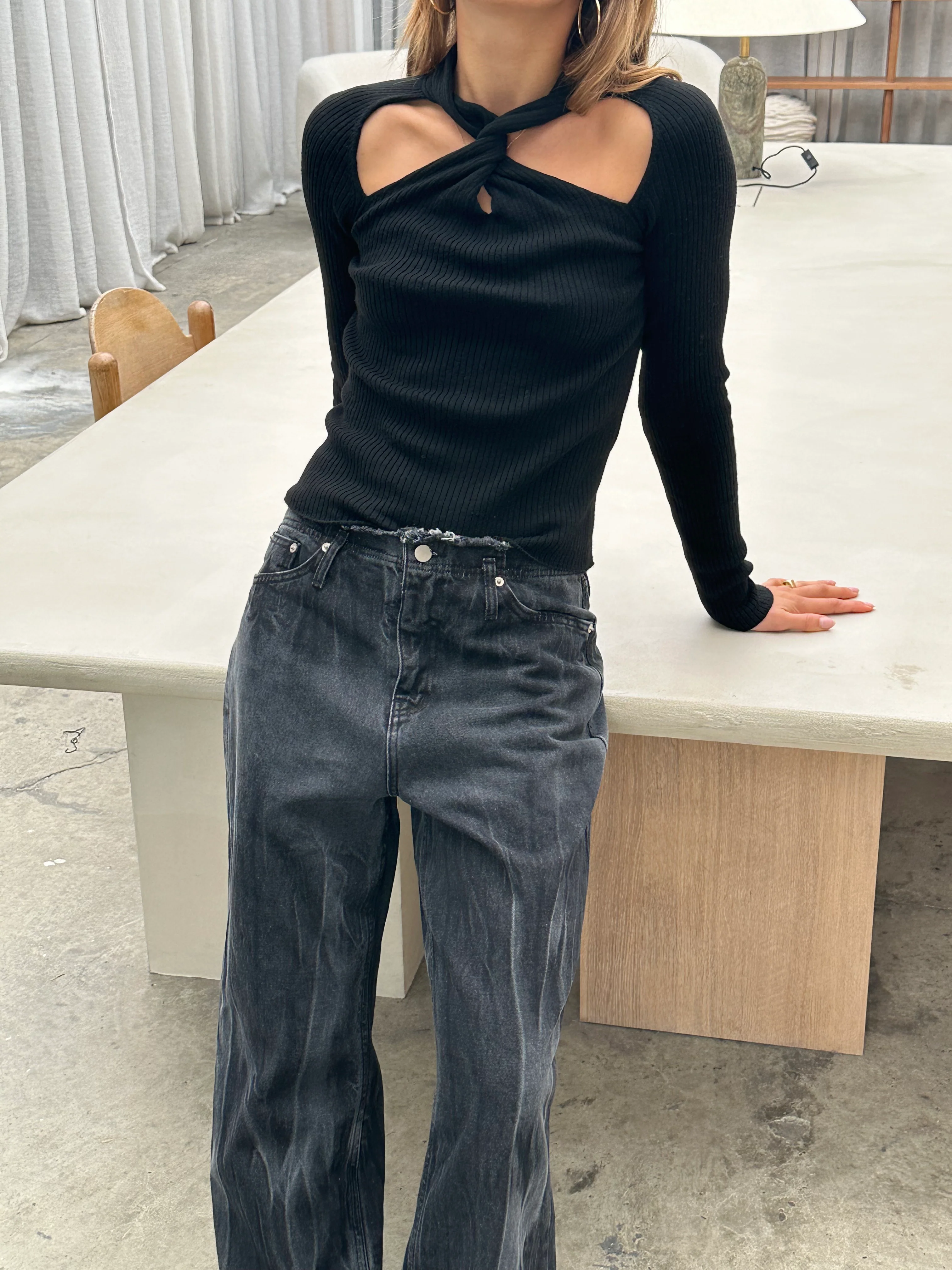 Cut Out Halter Neck Top Black - Image 6