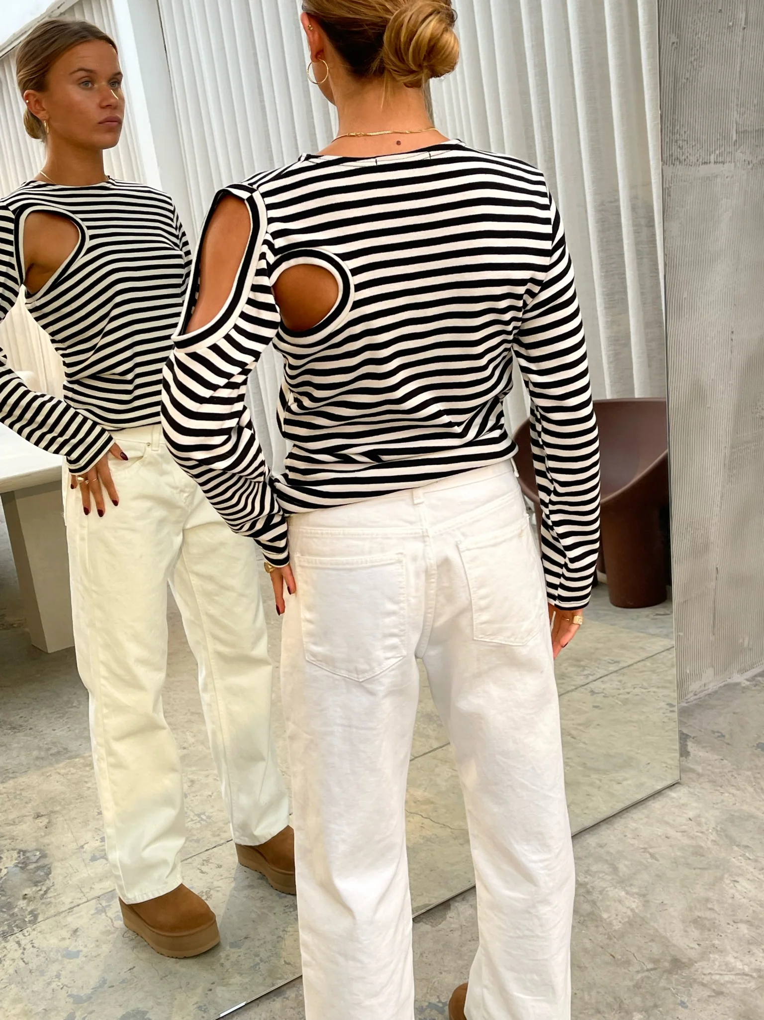 Cut Out Striped Long Sleeve Tee - Image 3