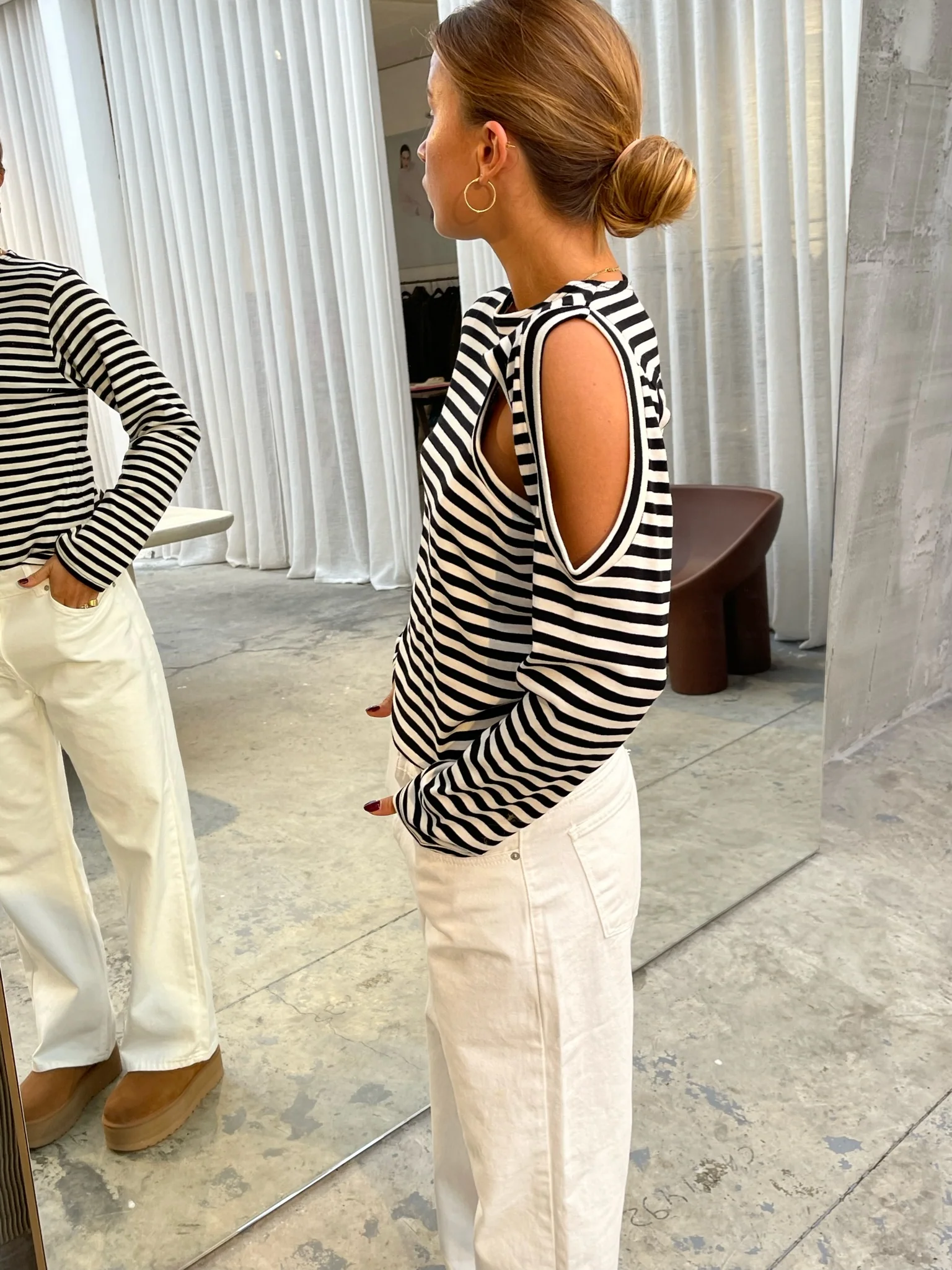 Cut Out Striped Long Sleeve Tee - Image 4