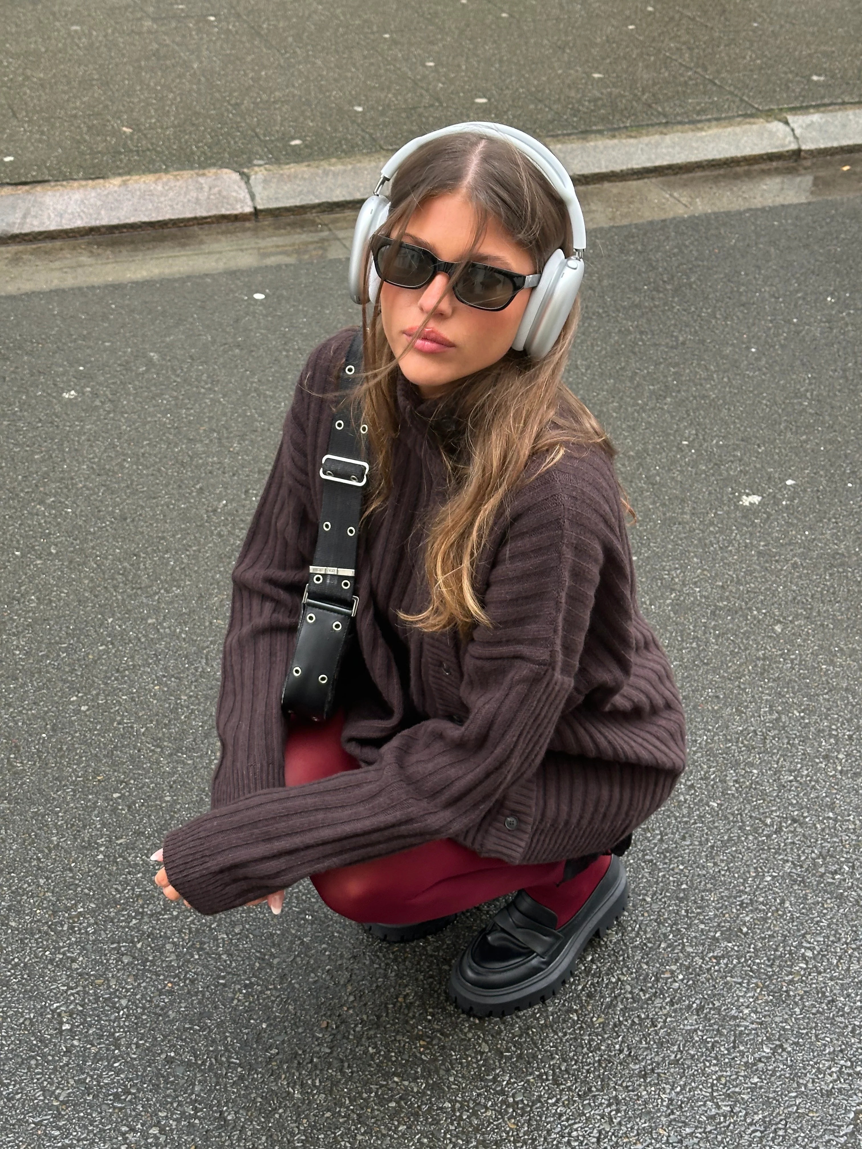 Buttoned Turtleneck Cashmere Blend Knit Brown - Image 3