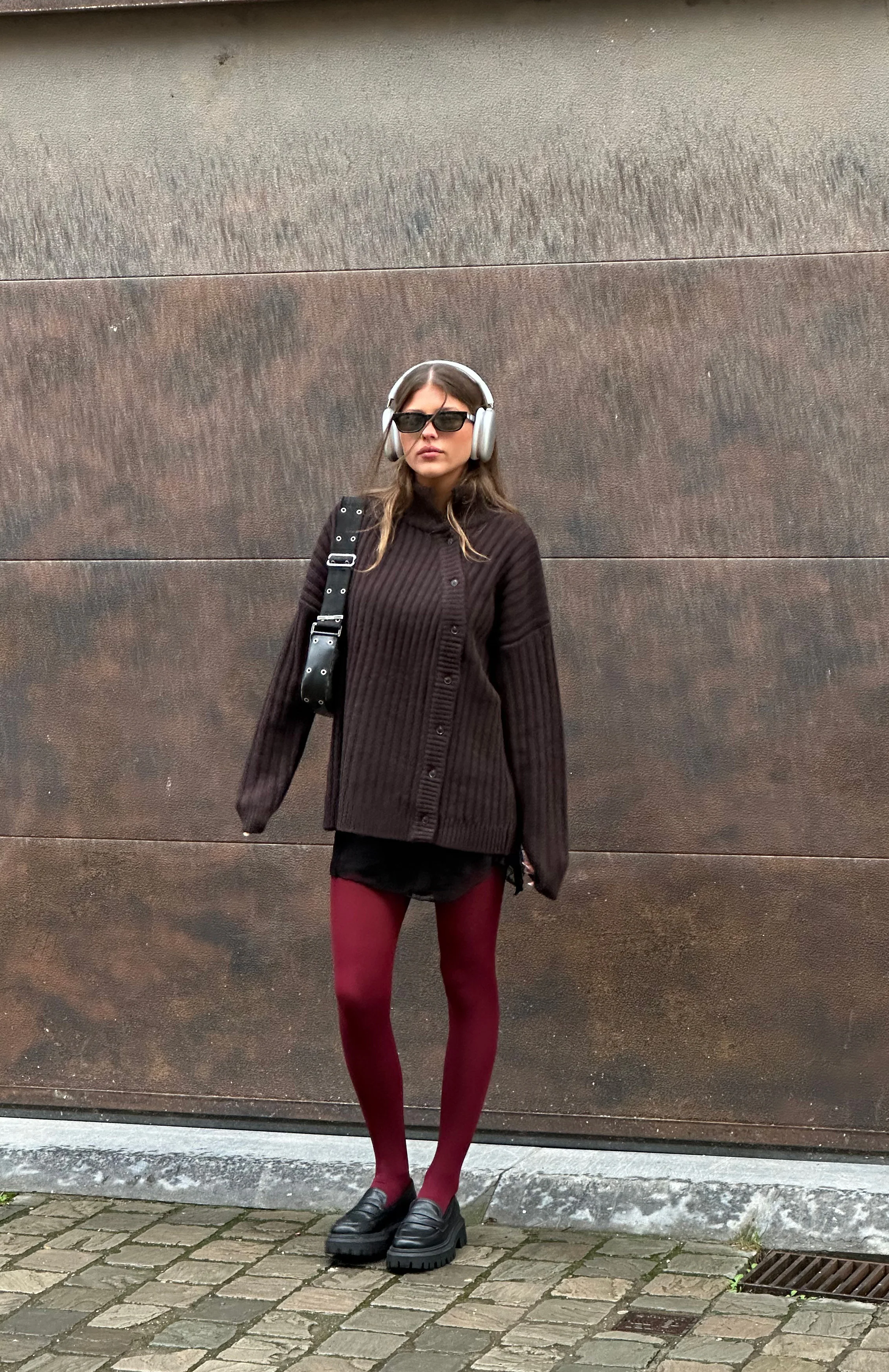 Buttoned Turtleneck Cashmere Blend Knit Brown - Image 4