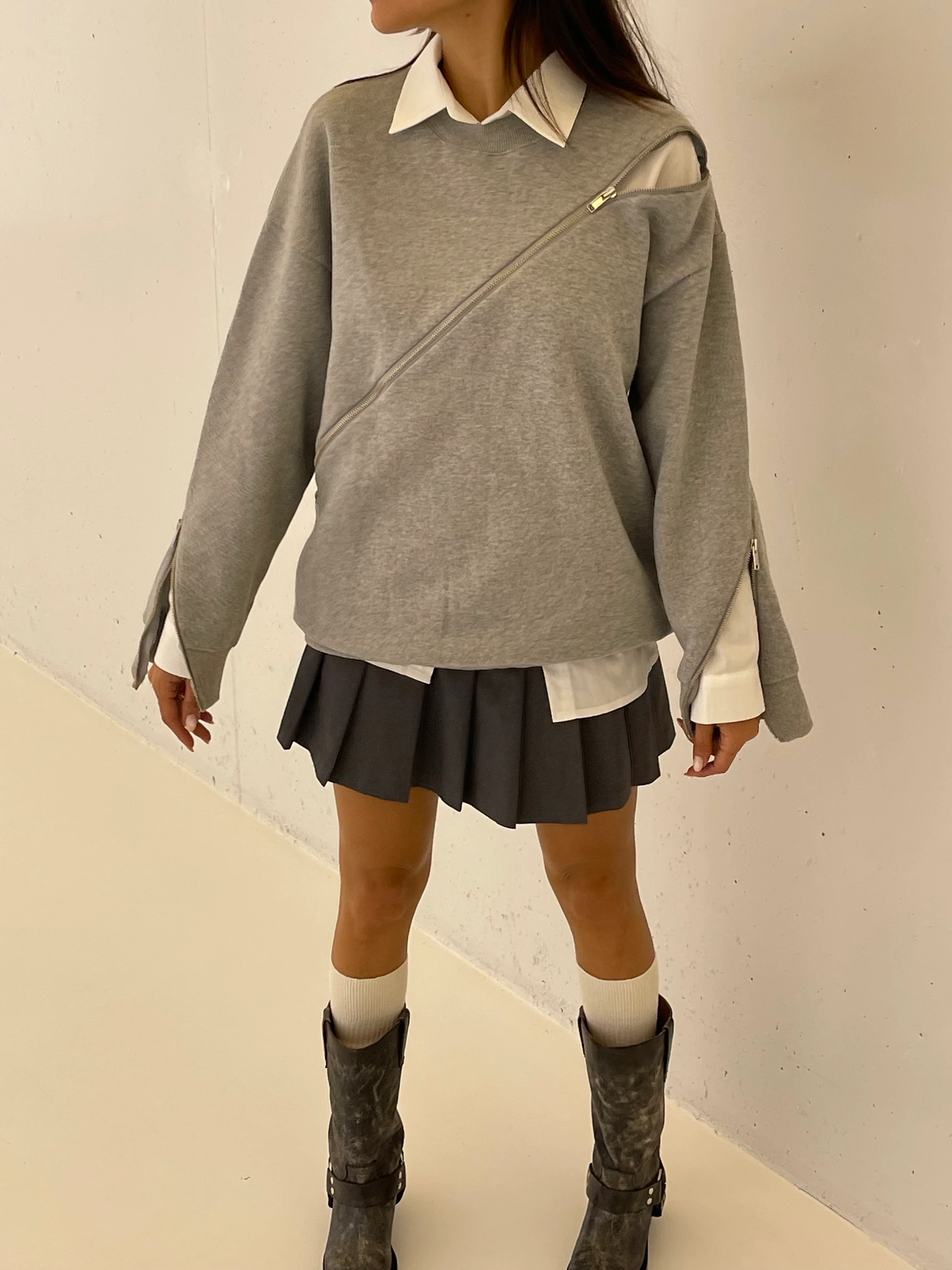Diagonal Zipped Sweater Grey - Image 6