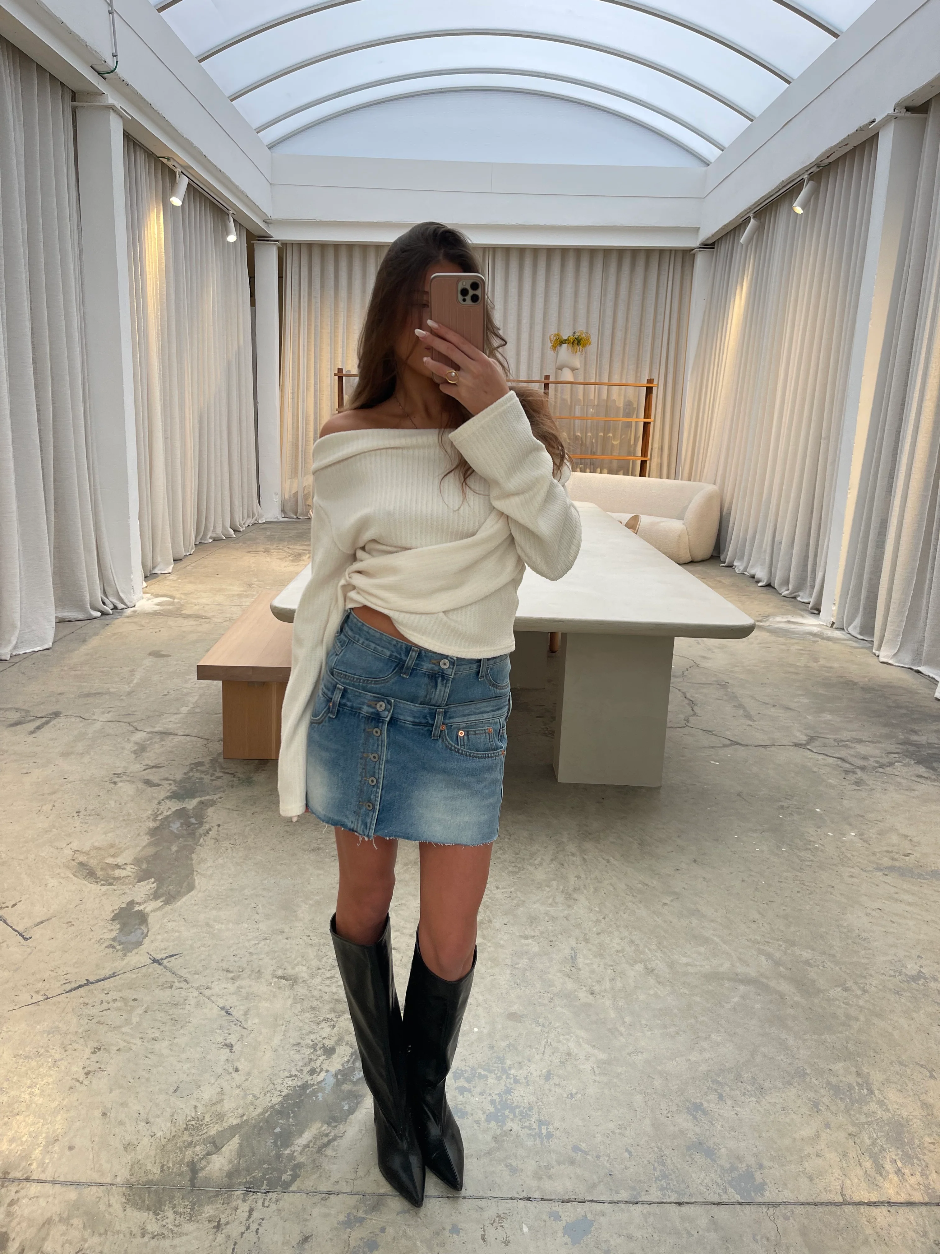 Double Layered Denim Mini Skirt - Image 3