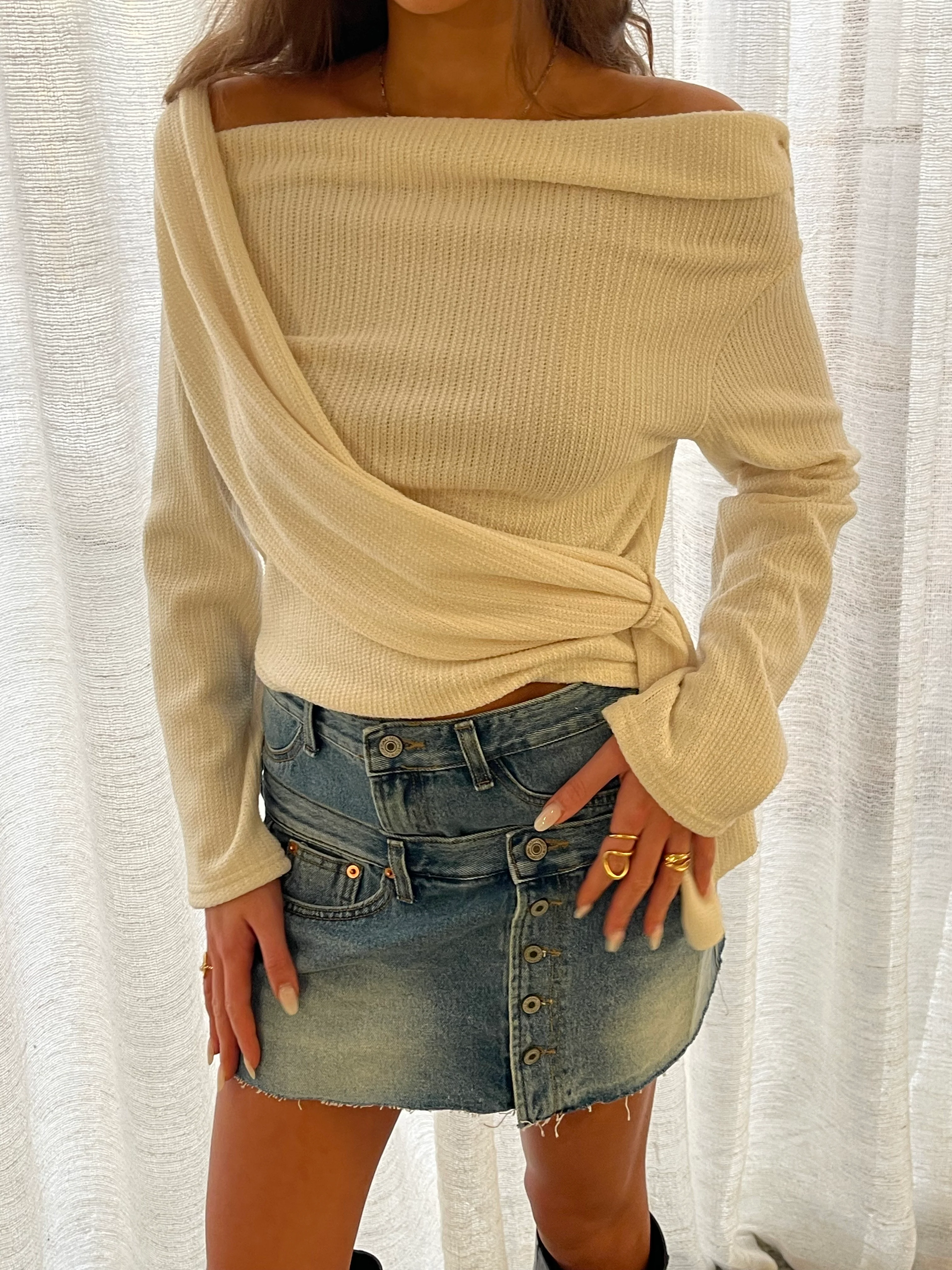 Double Layered Denim Mini Skirt - Image 4