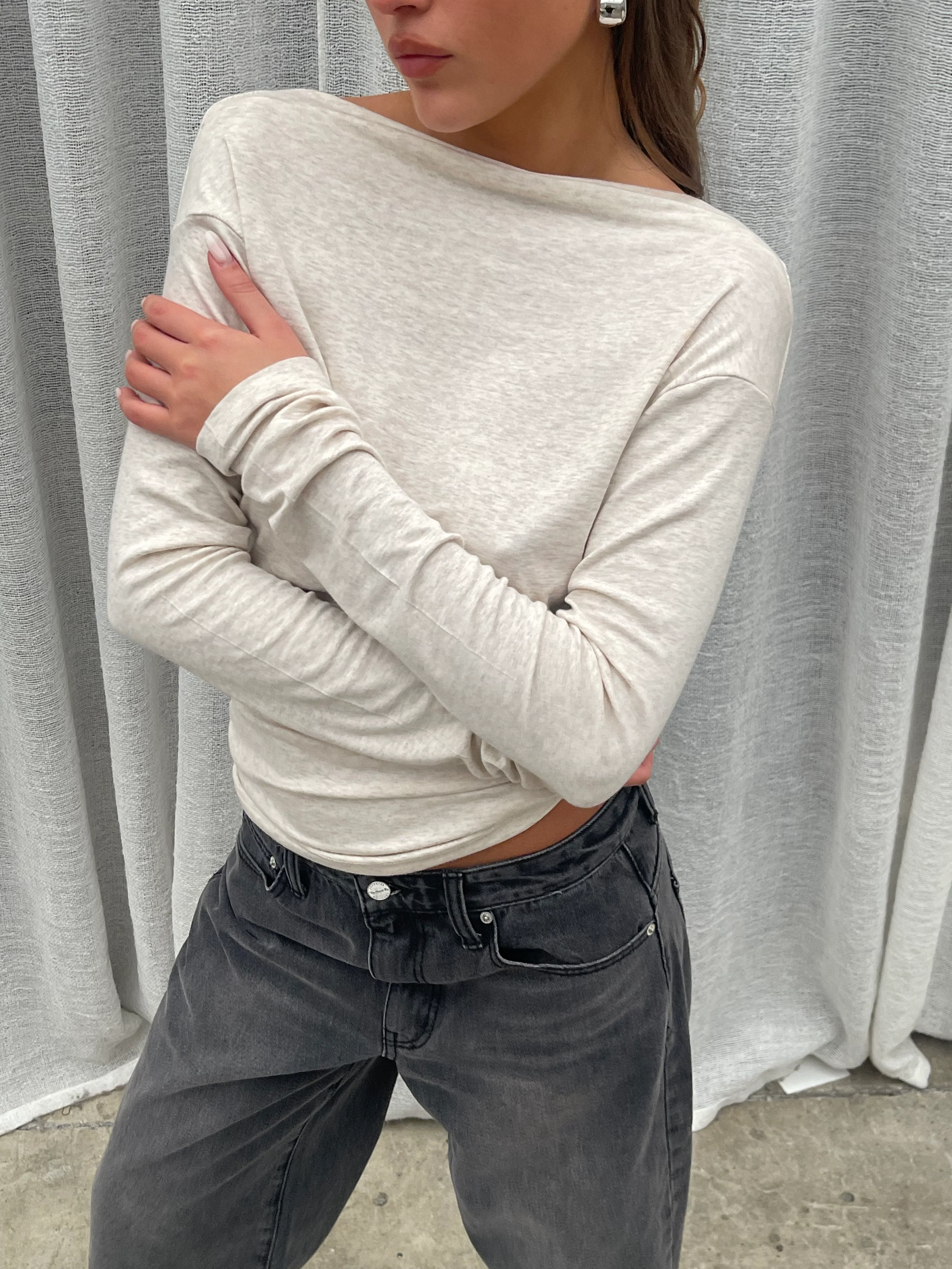 Draped Back Top Oatmeal - Image 14