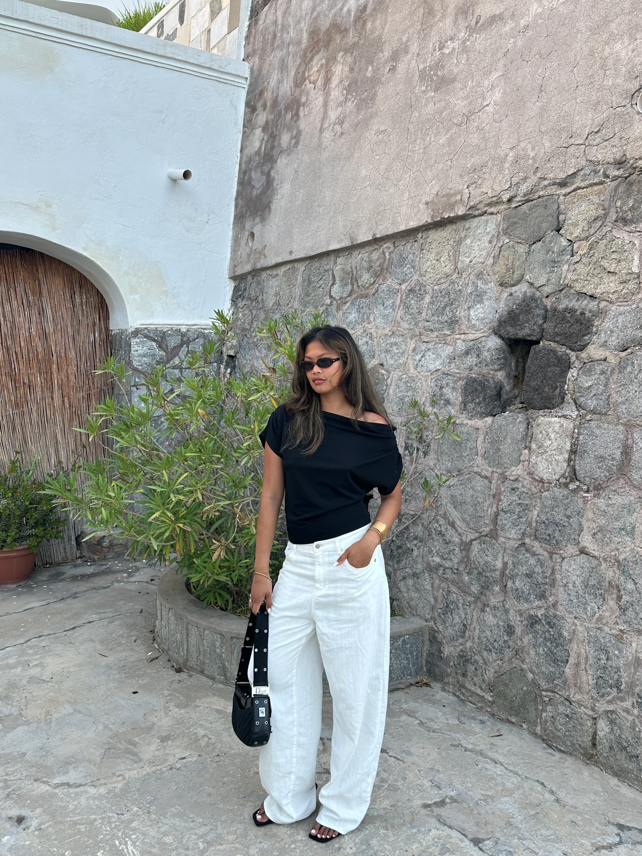 Draped Over Shoulder Top Black - Image 4