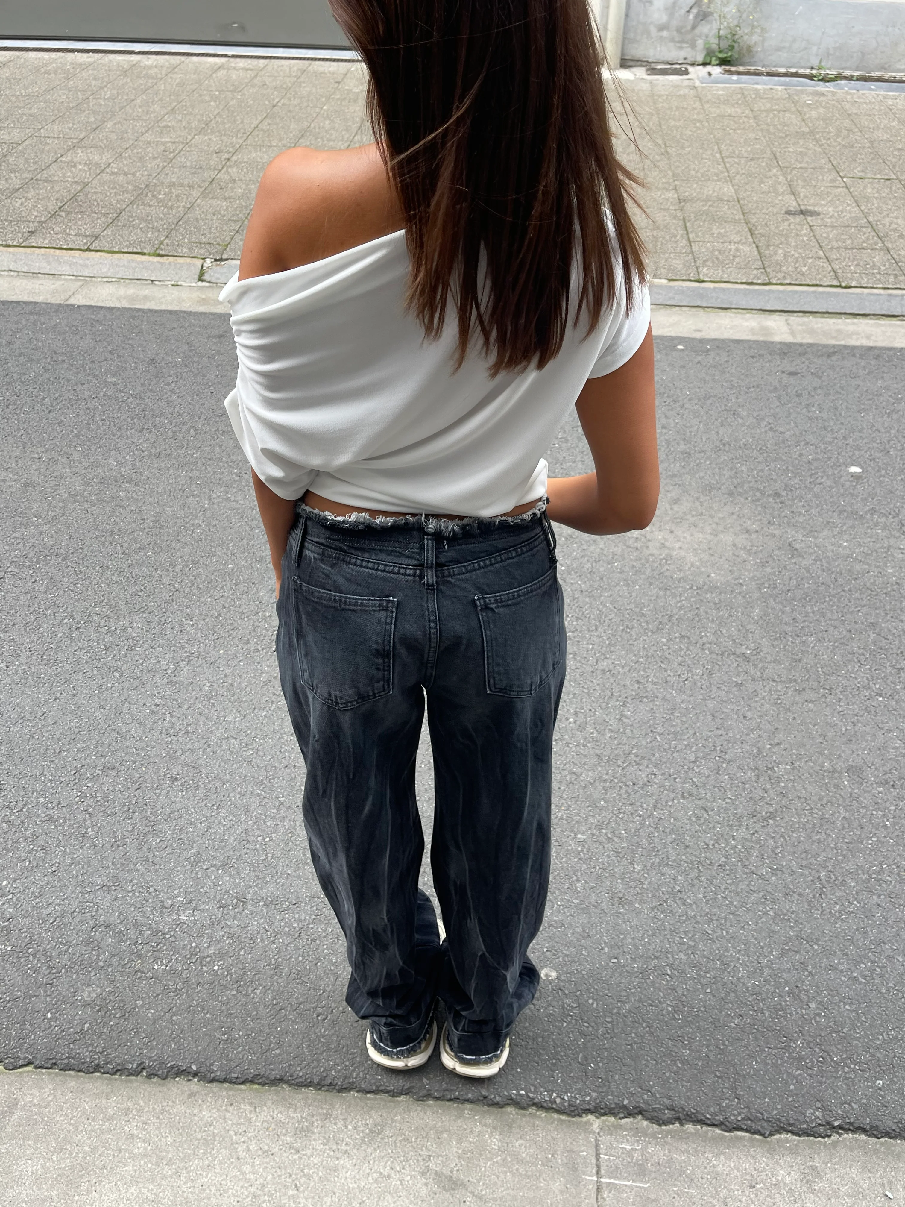 Draped Over Shoulder Top White - Image 5