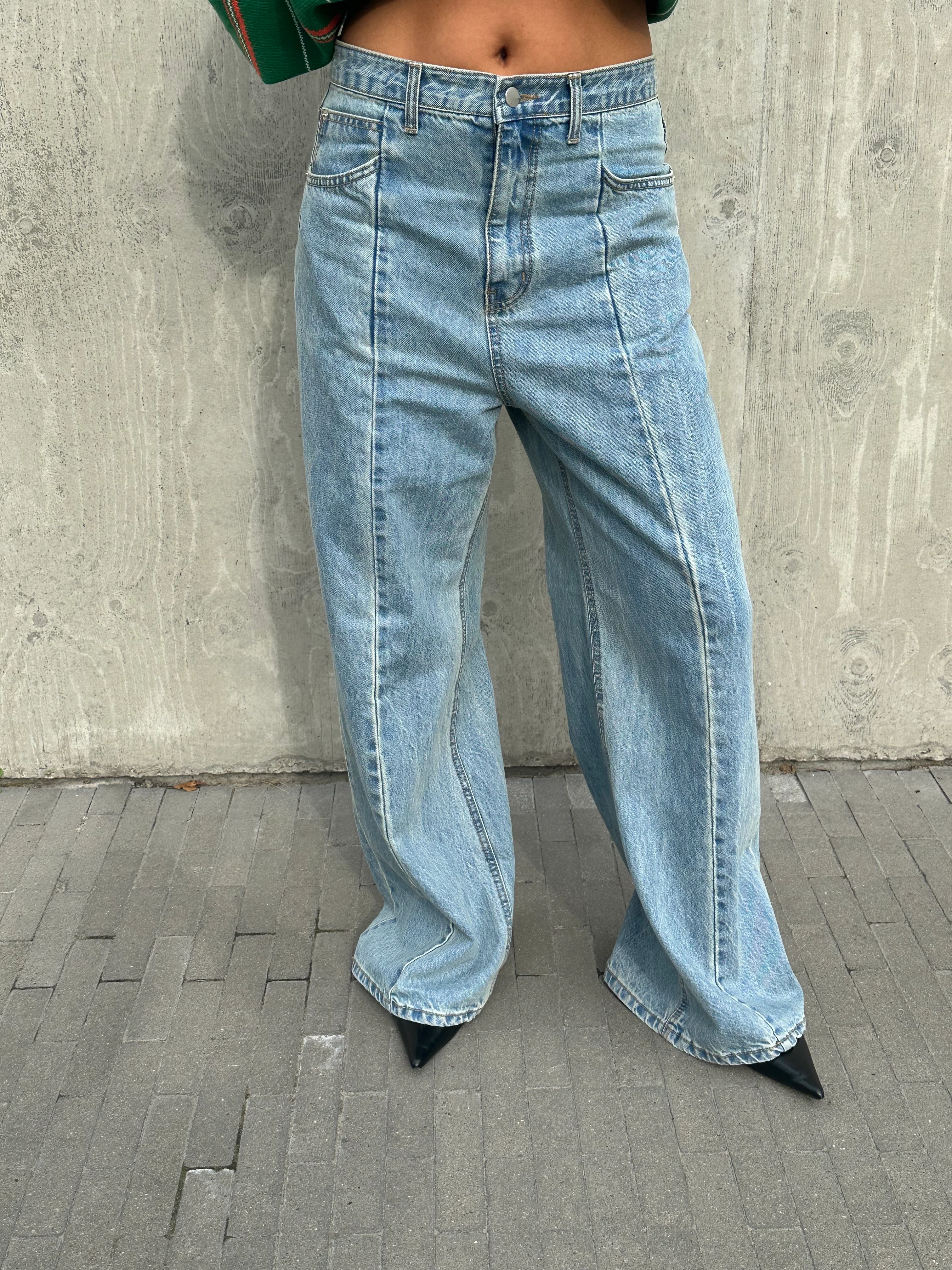 Flared Seam Detail Jeans Light Blue - Image 11