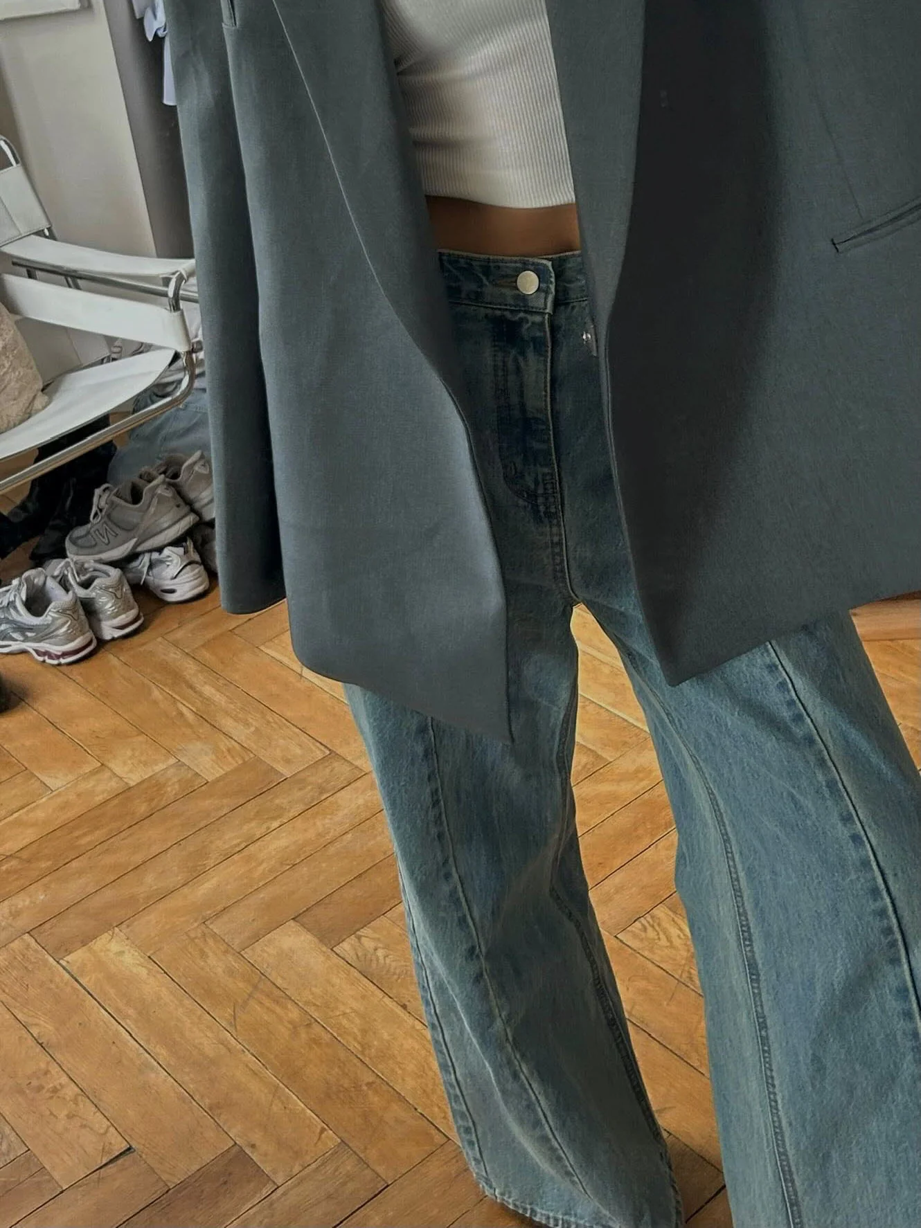 Flared Seam Detail Jeans Light Blue - Image 5