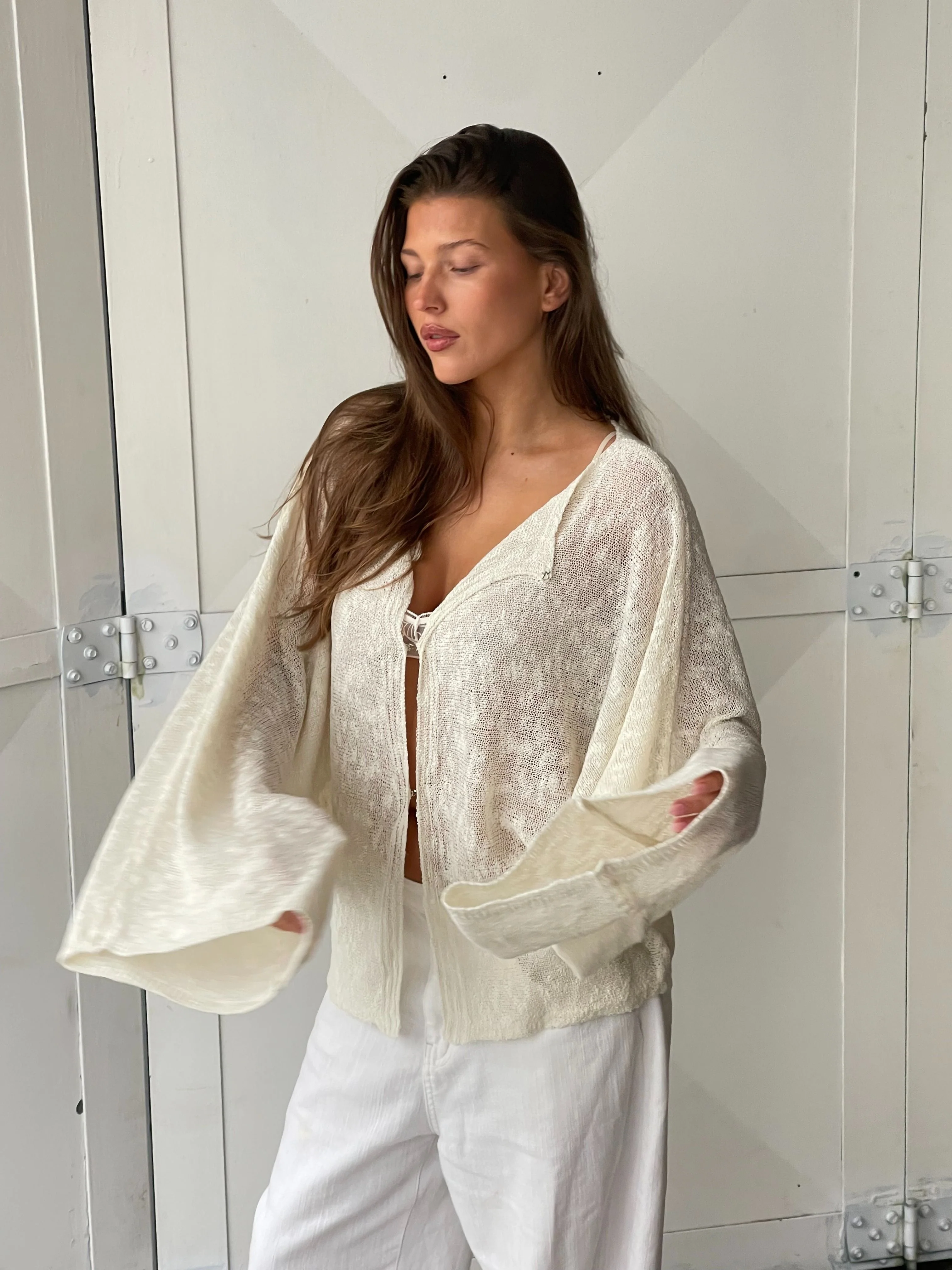 Cloud Knitted Open Style Cardigan Cream - Image 13