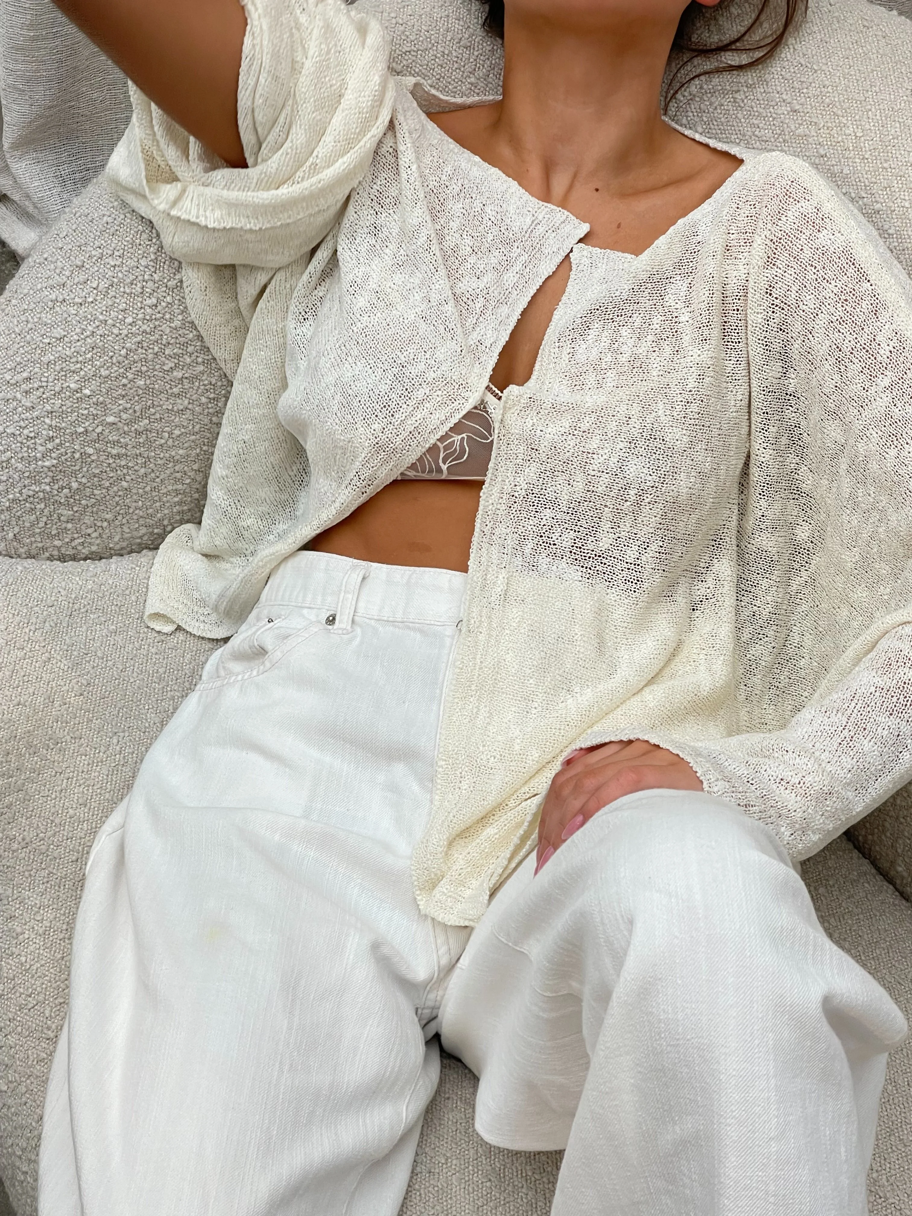 Cloud Knitted Open Style Cardigan Cream - Image 14