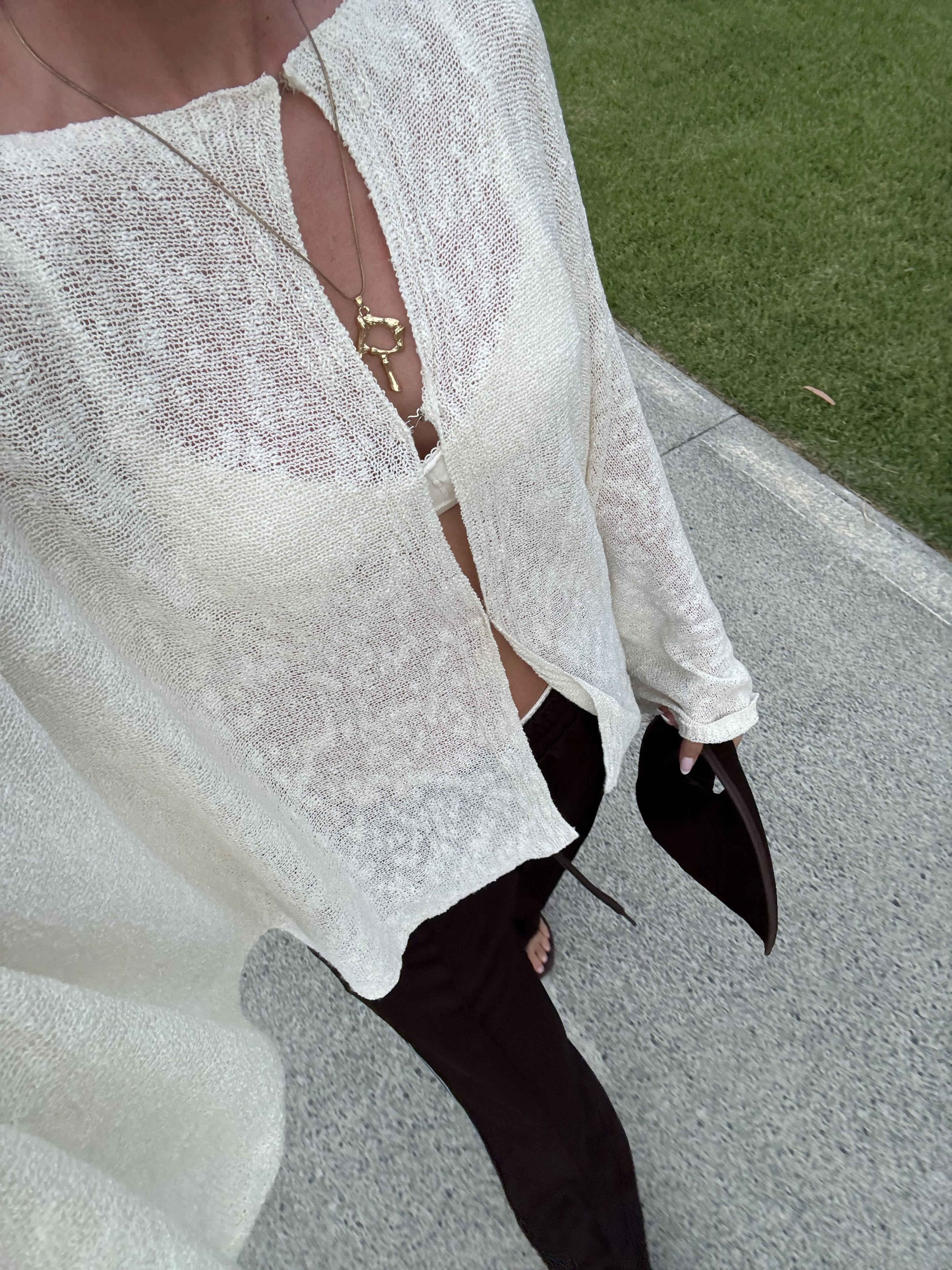 Cloud Knitted Open Style Cardigan Cream - Image 8