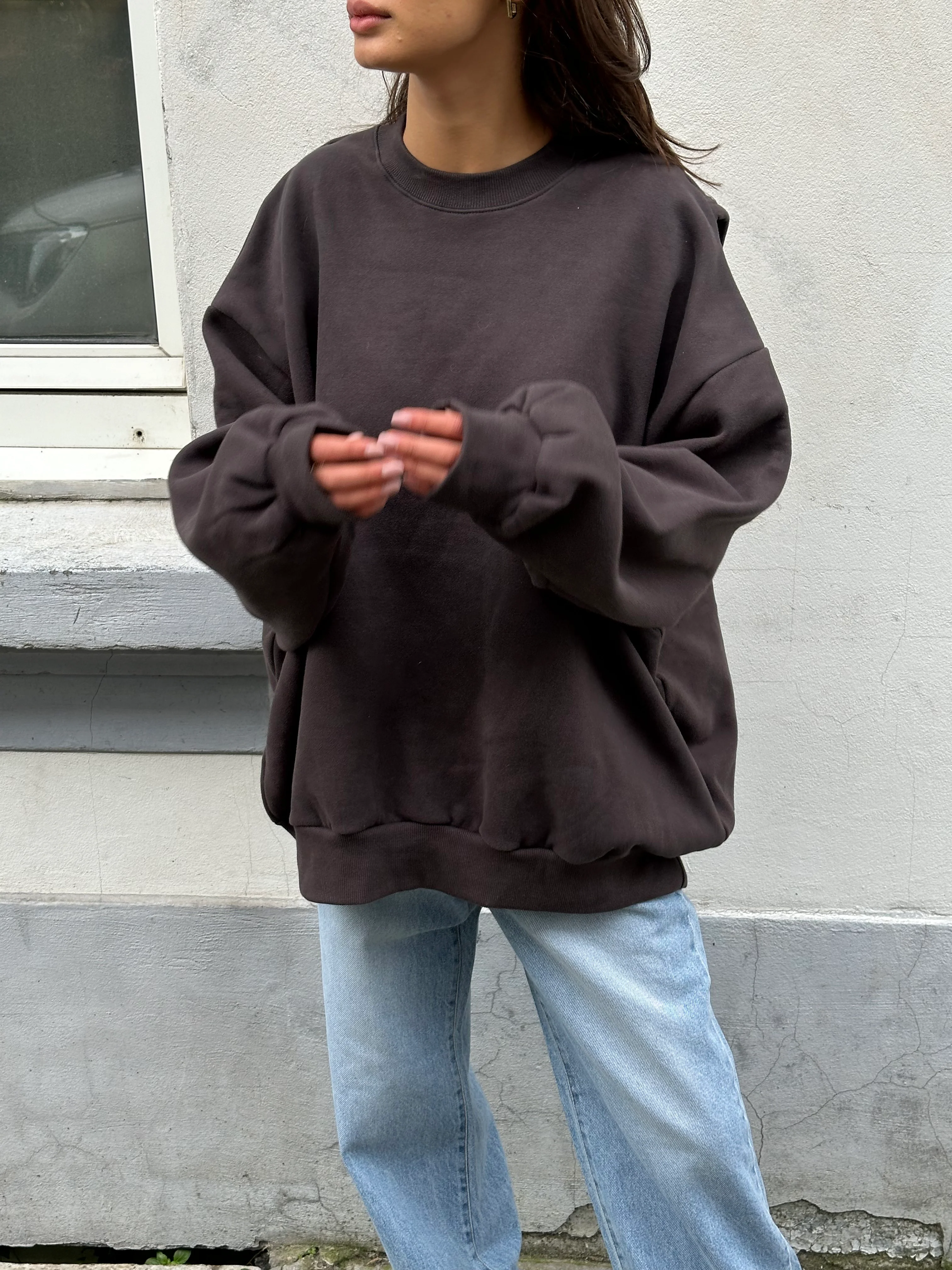 Open Back Overlay Fleeced Sweater Charcoal - Image 10