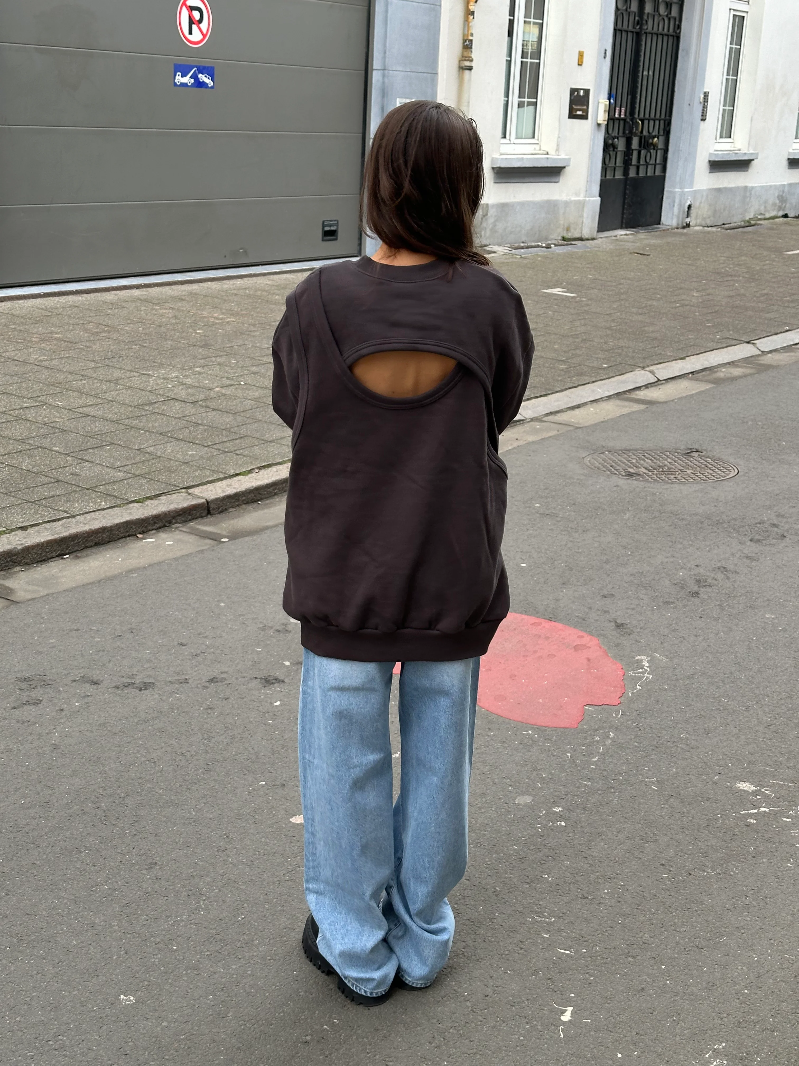 Open Back Overlay Fleeced Sweater Charcoal - Image 12