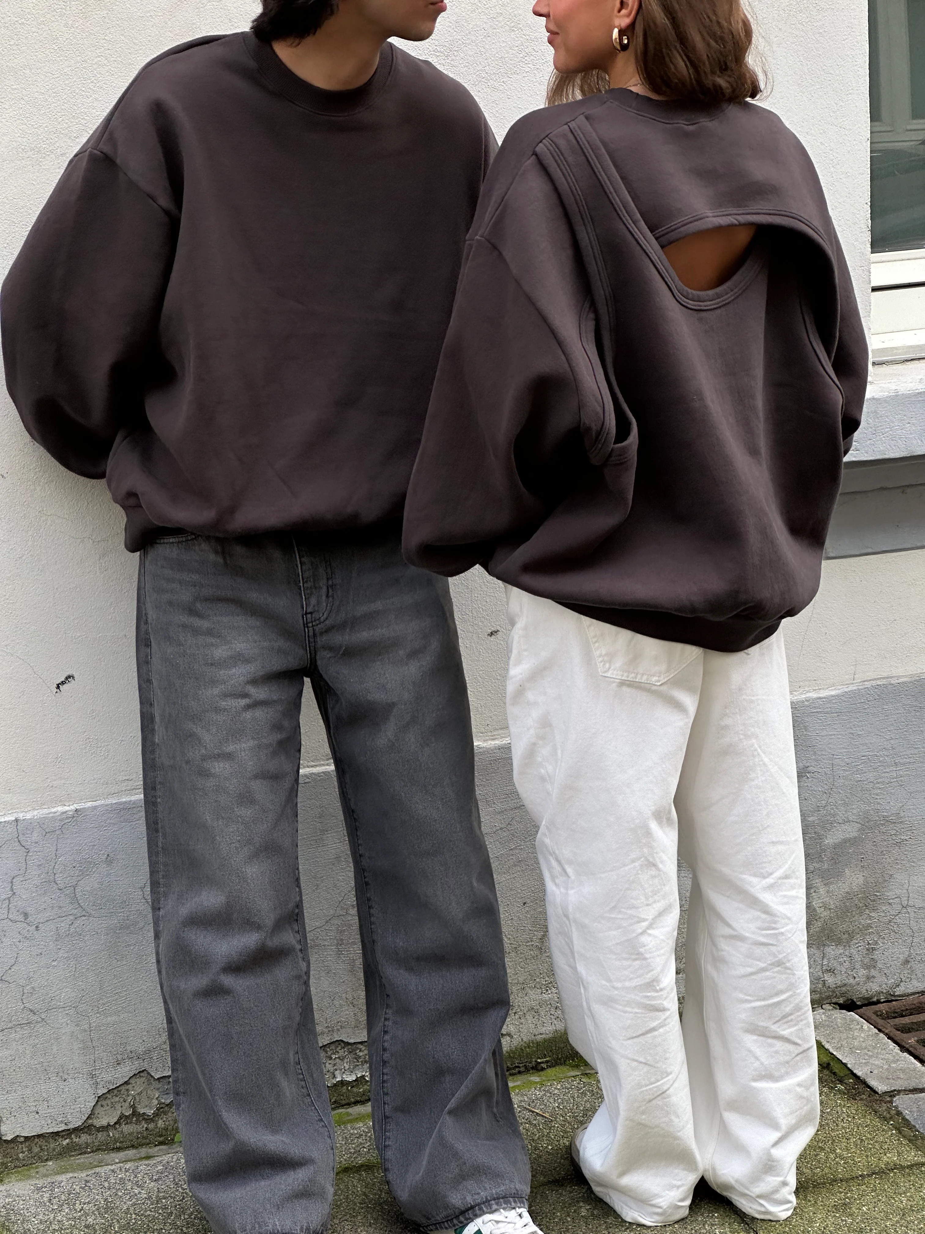 Open Back Overlay Fleeced Sweater Charcoal - Image 7