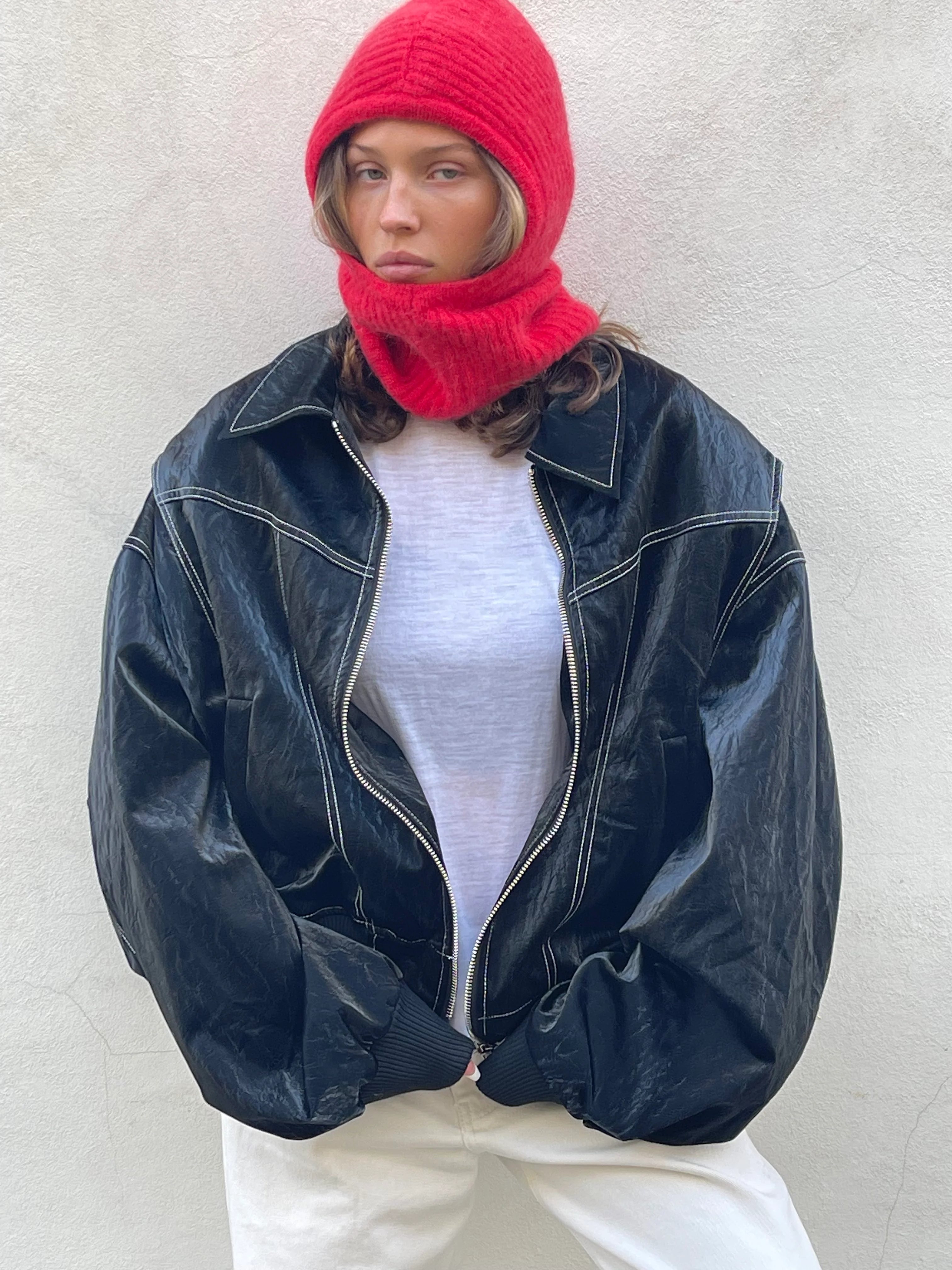 Oversized Contrast Stitch Jacket Black - Image 10