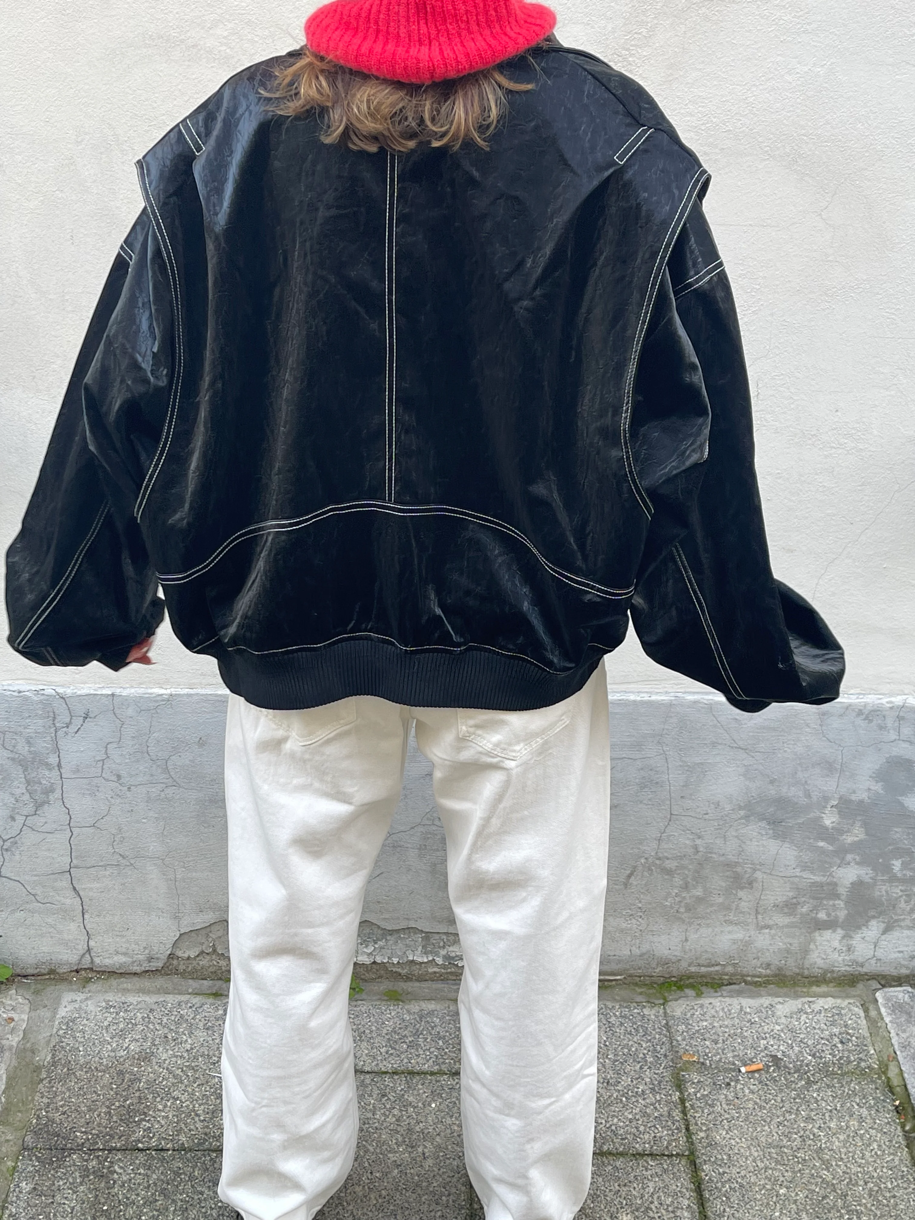 Oversized Contrast Stitch Jacket Black - Image 11