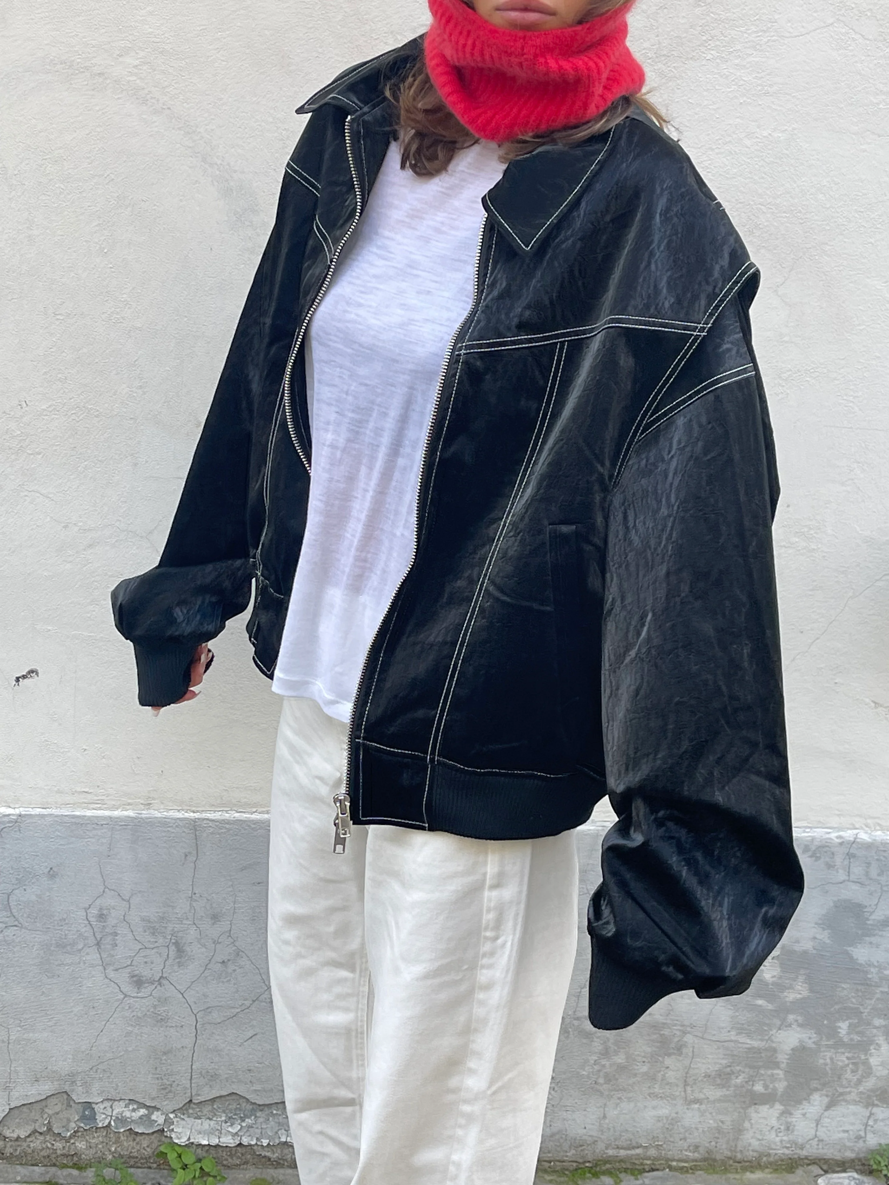 Oversized Contrast Stitch Jacket Black - Image 12