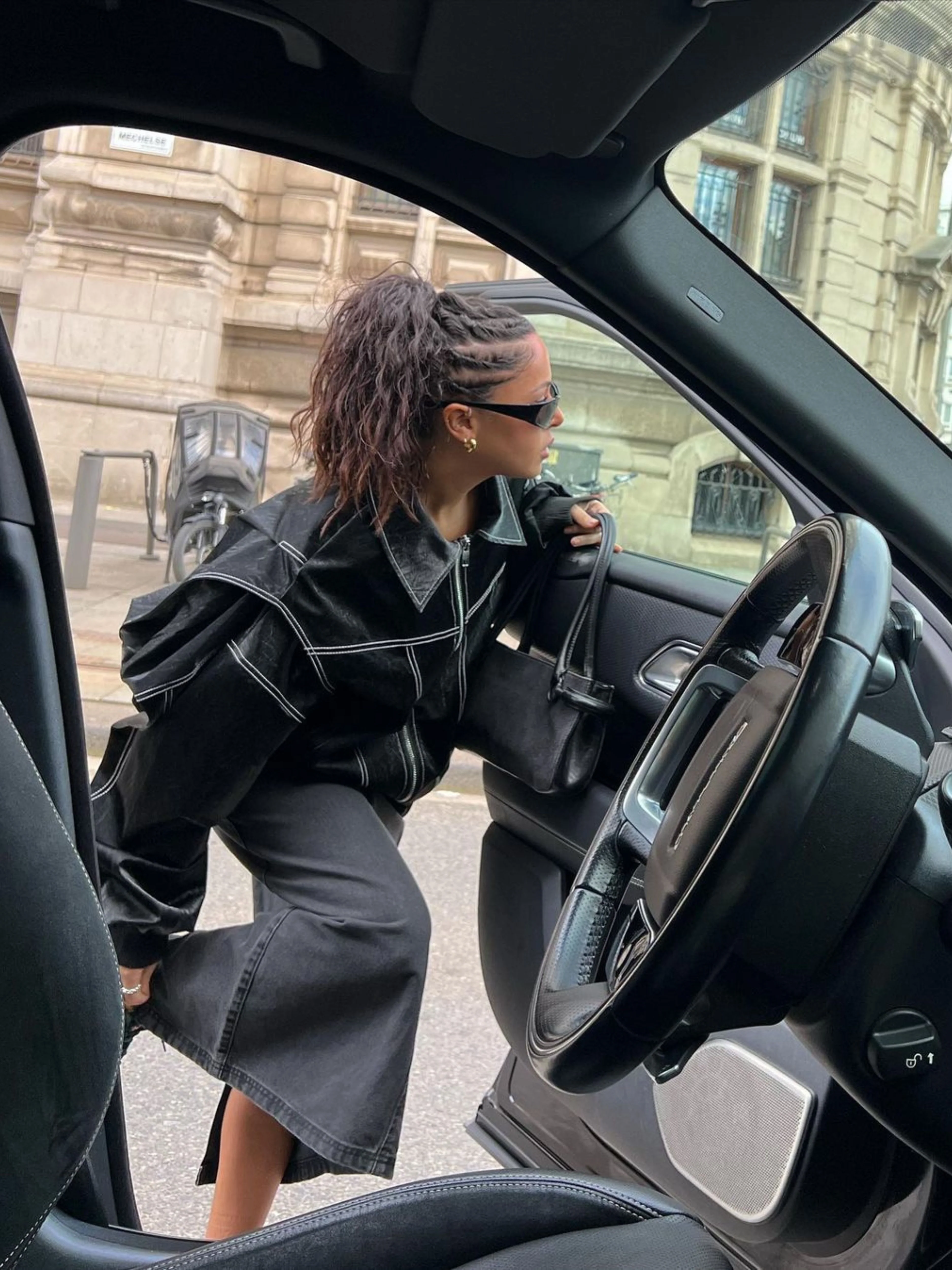 Oversized Contrast Stitch Jacket Black - Image 3