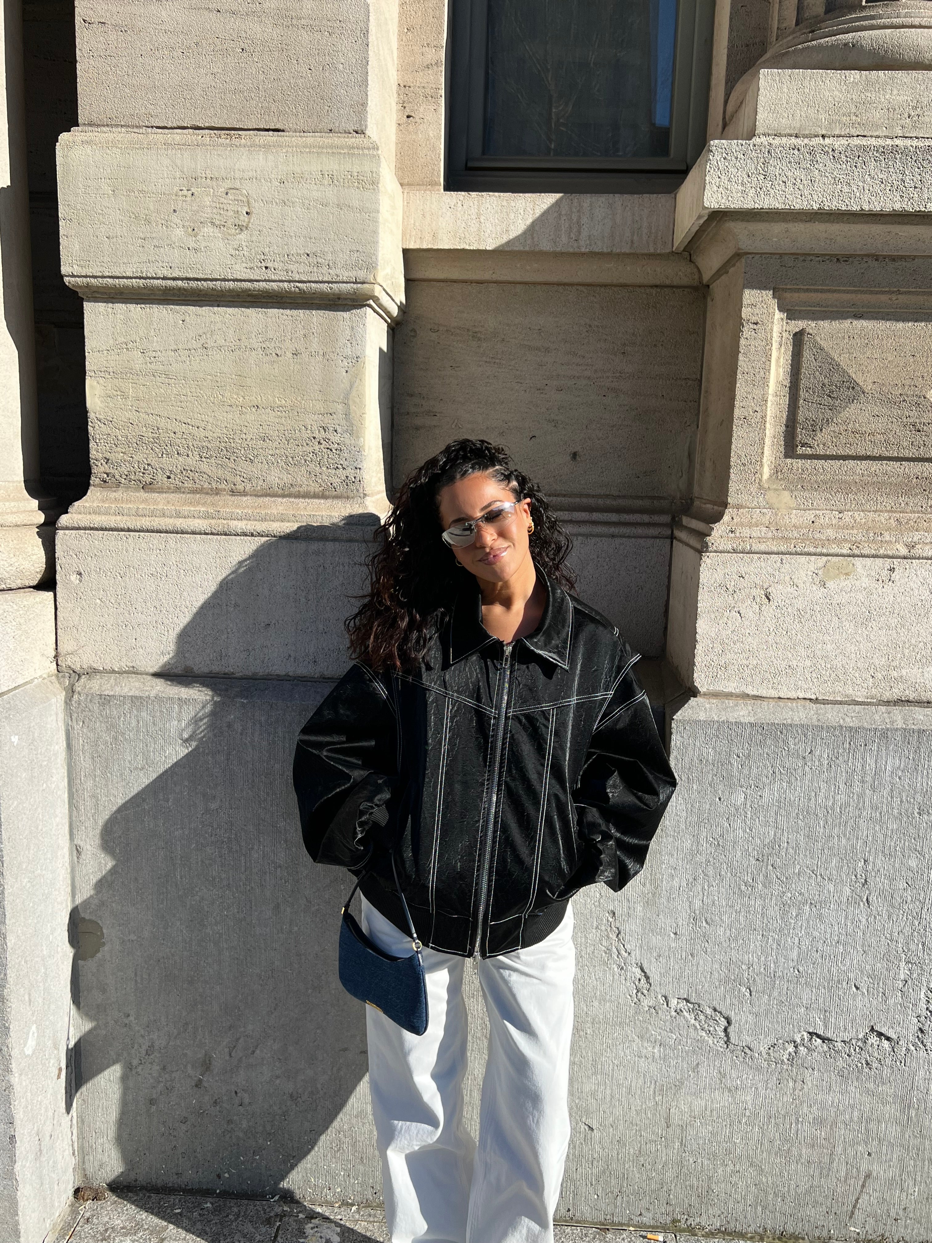 Oversized Contrast Stitch Jacket Black - Image 6