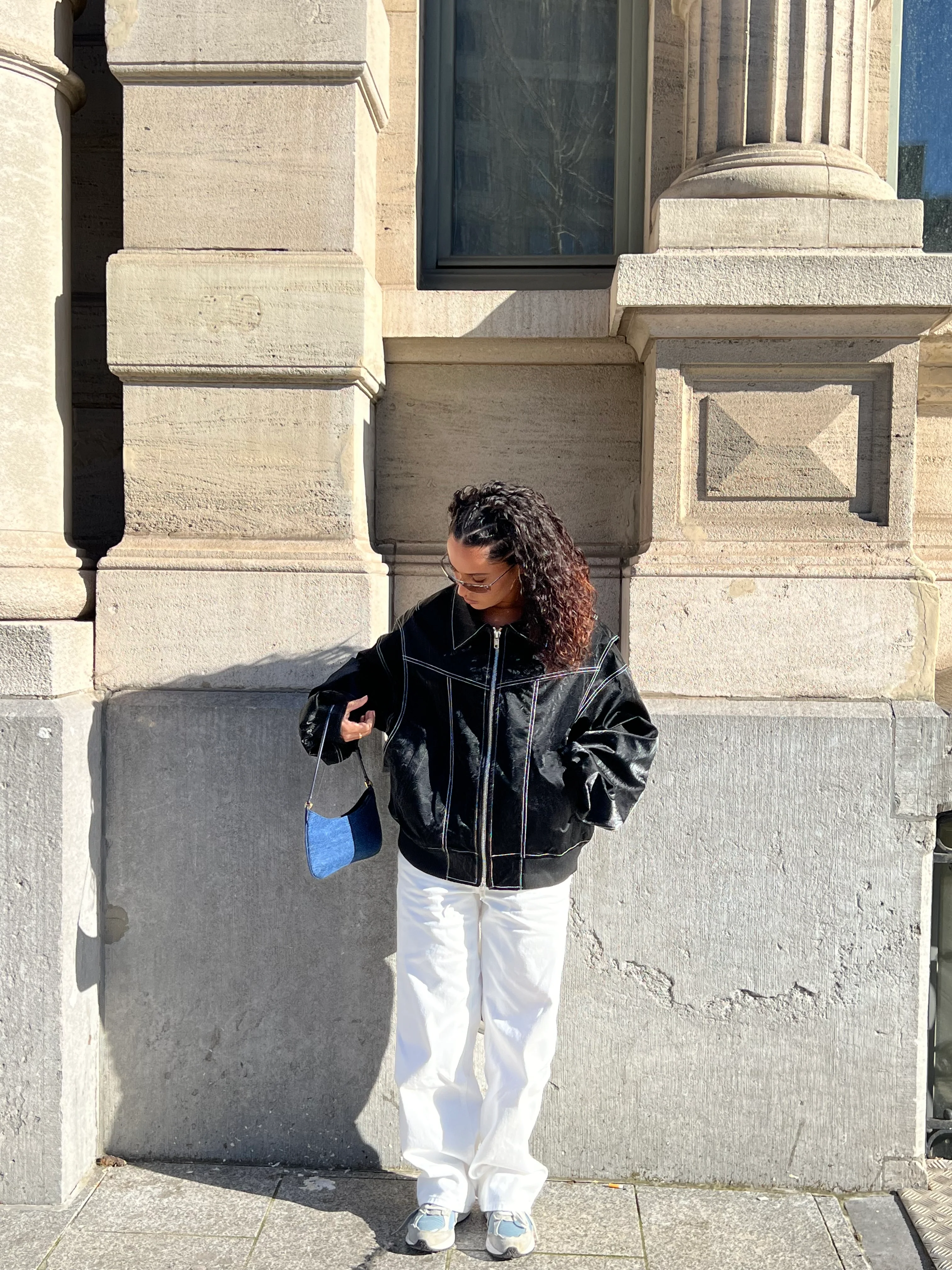 Oversized Contrast Stitch Jacket Black - Image 7