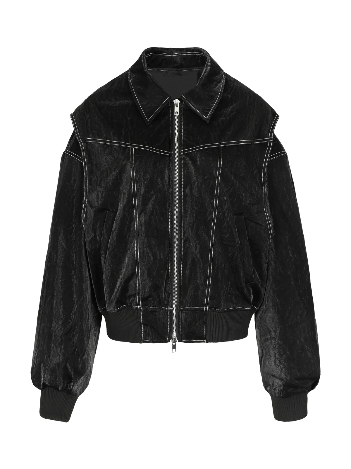 Oversized Contrast Stitch Jacket Black - Image 9
