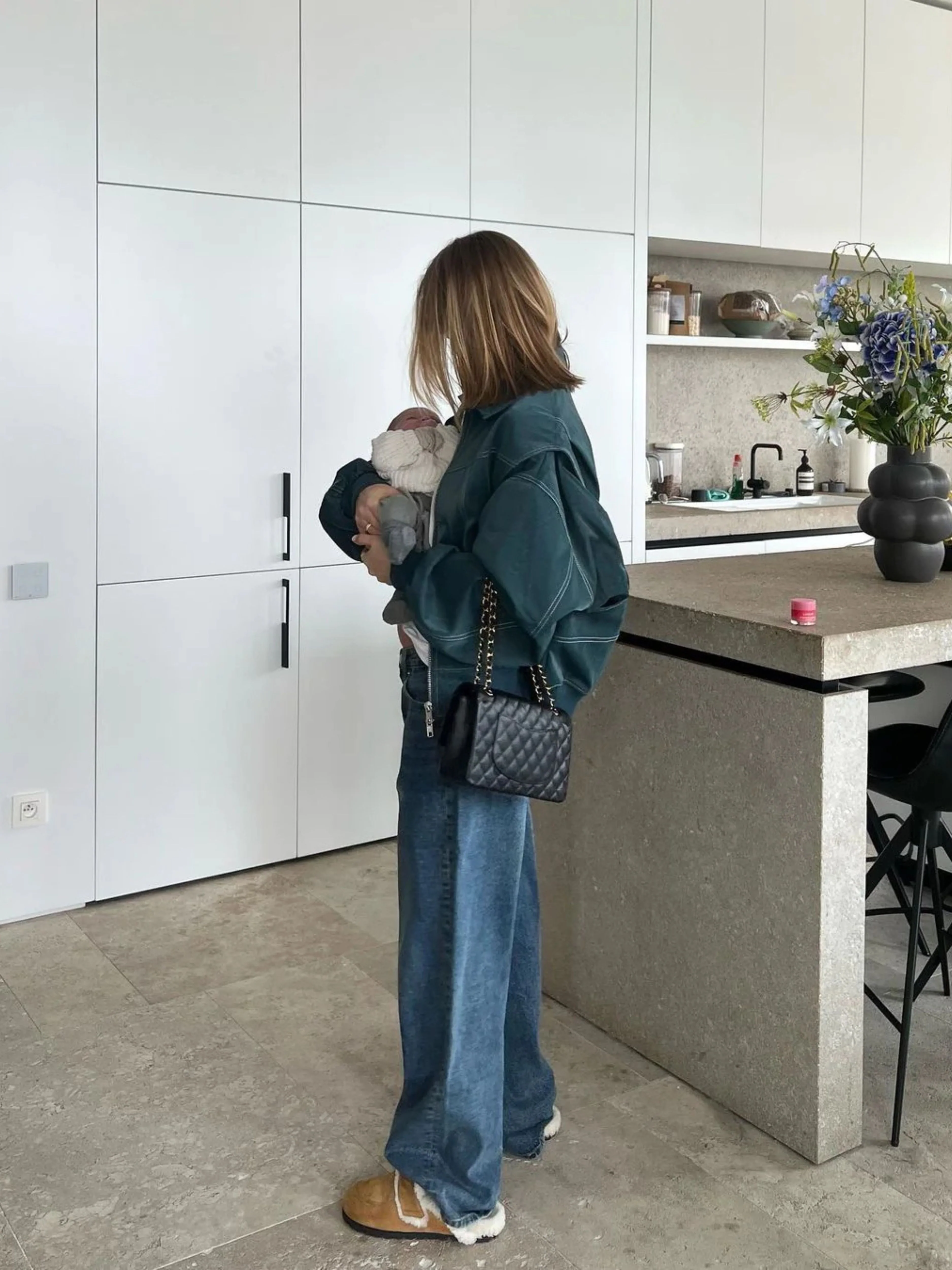 Oversized Contrast Stitch Jacket Deep Green - Image 10