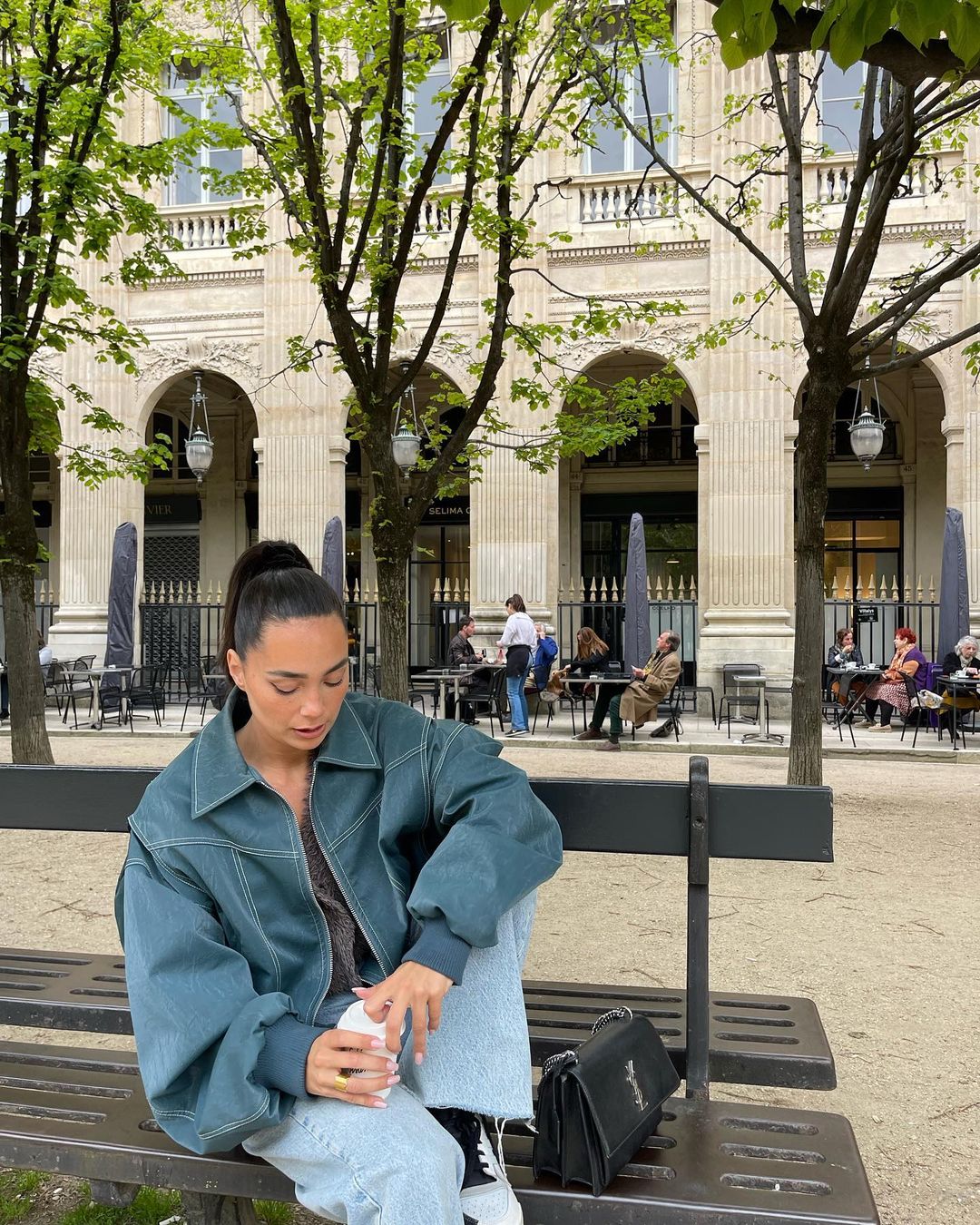 Oversized Contrast Stitch Jacket Deep Green - Image 11