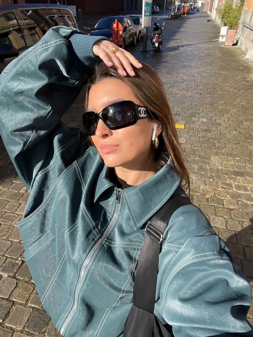 Oversized Contrast Stitch Jacket Deep Green - Image 3