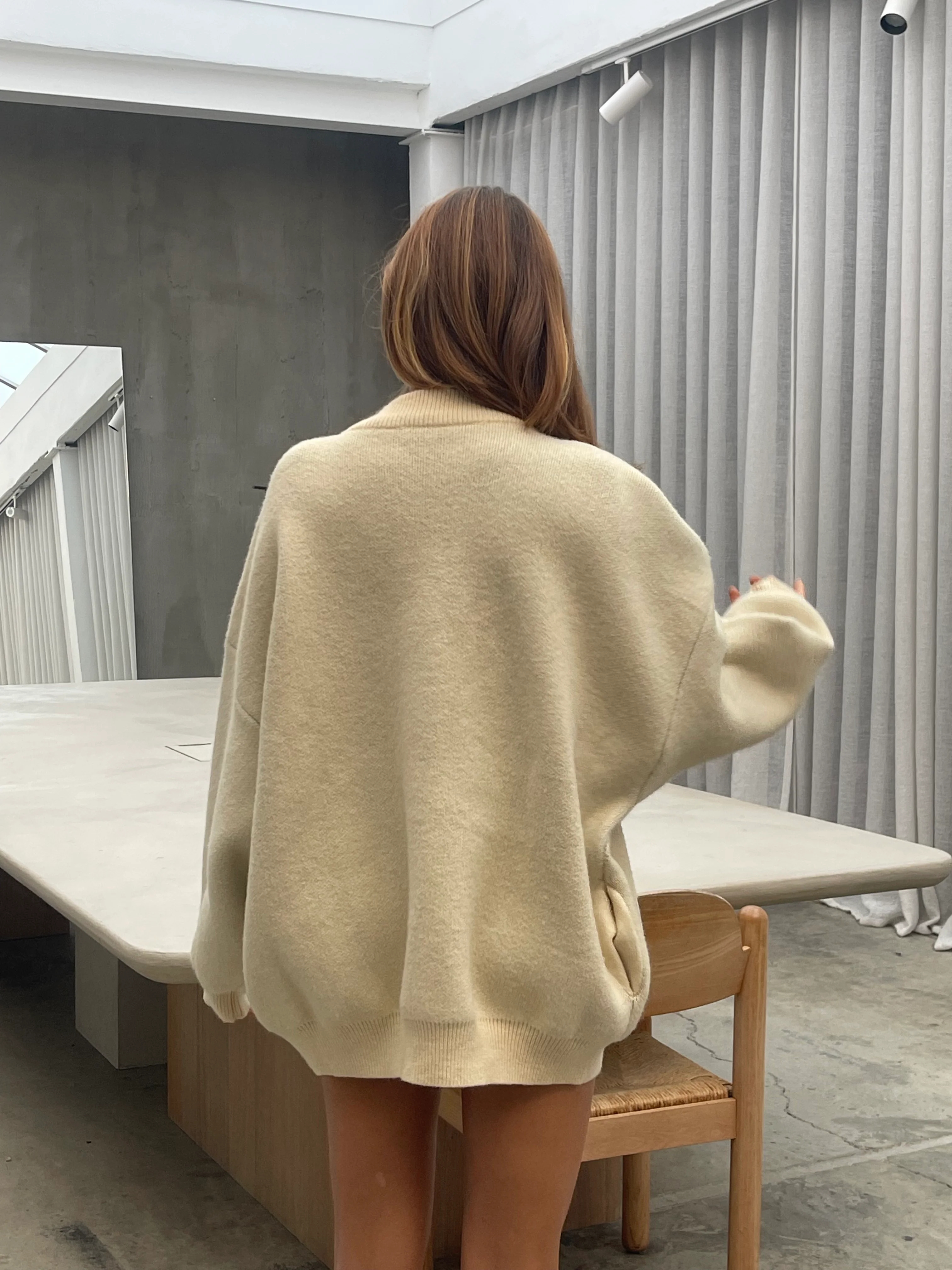 Oversized Press Button Cardigan Cream - Image 13