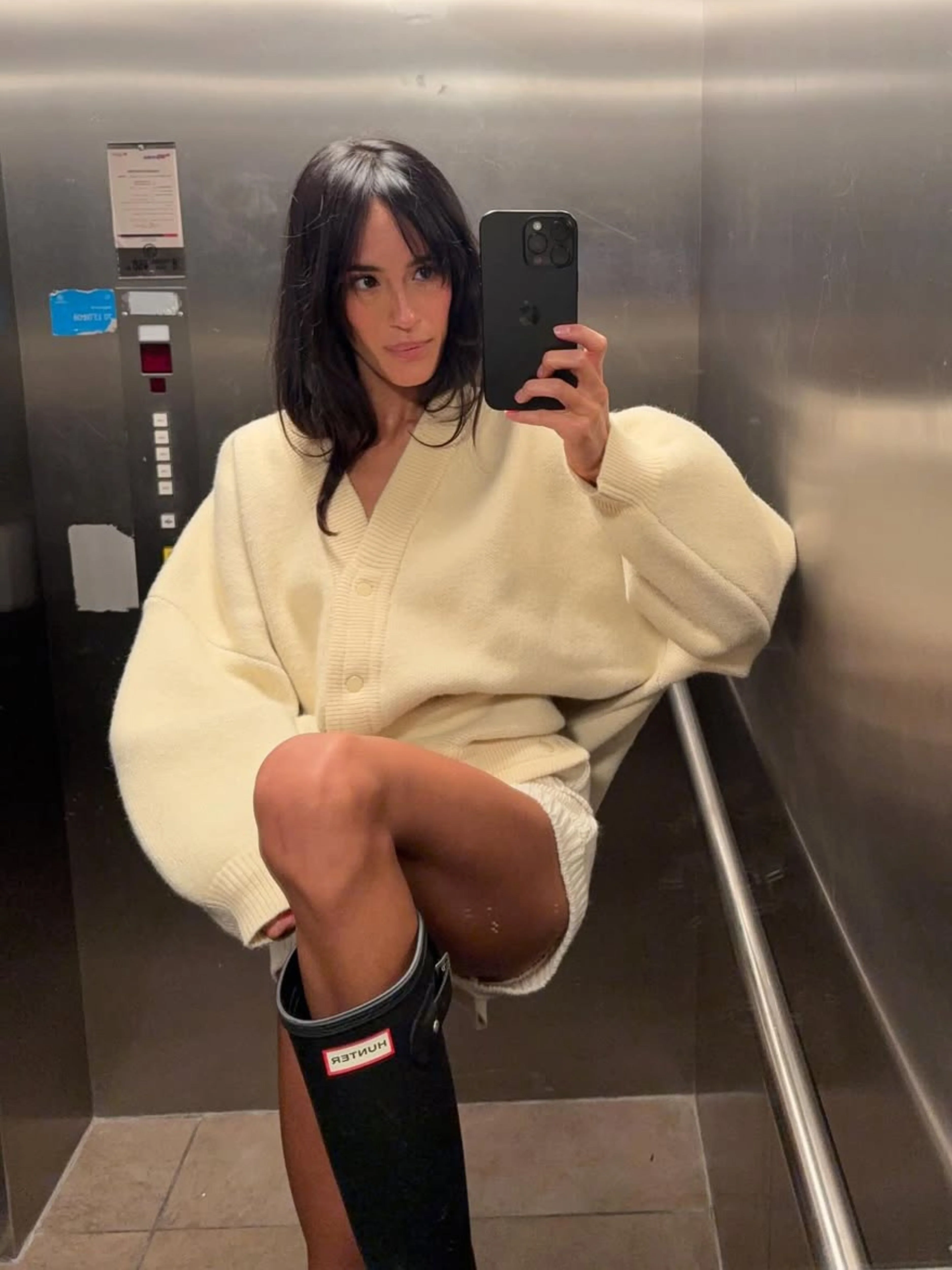 Oversized Press Button Cardigan Cream - Image 3