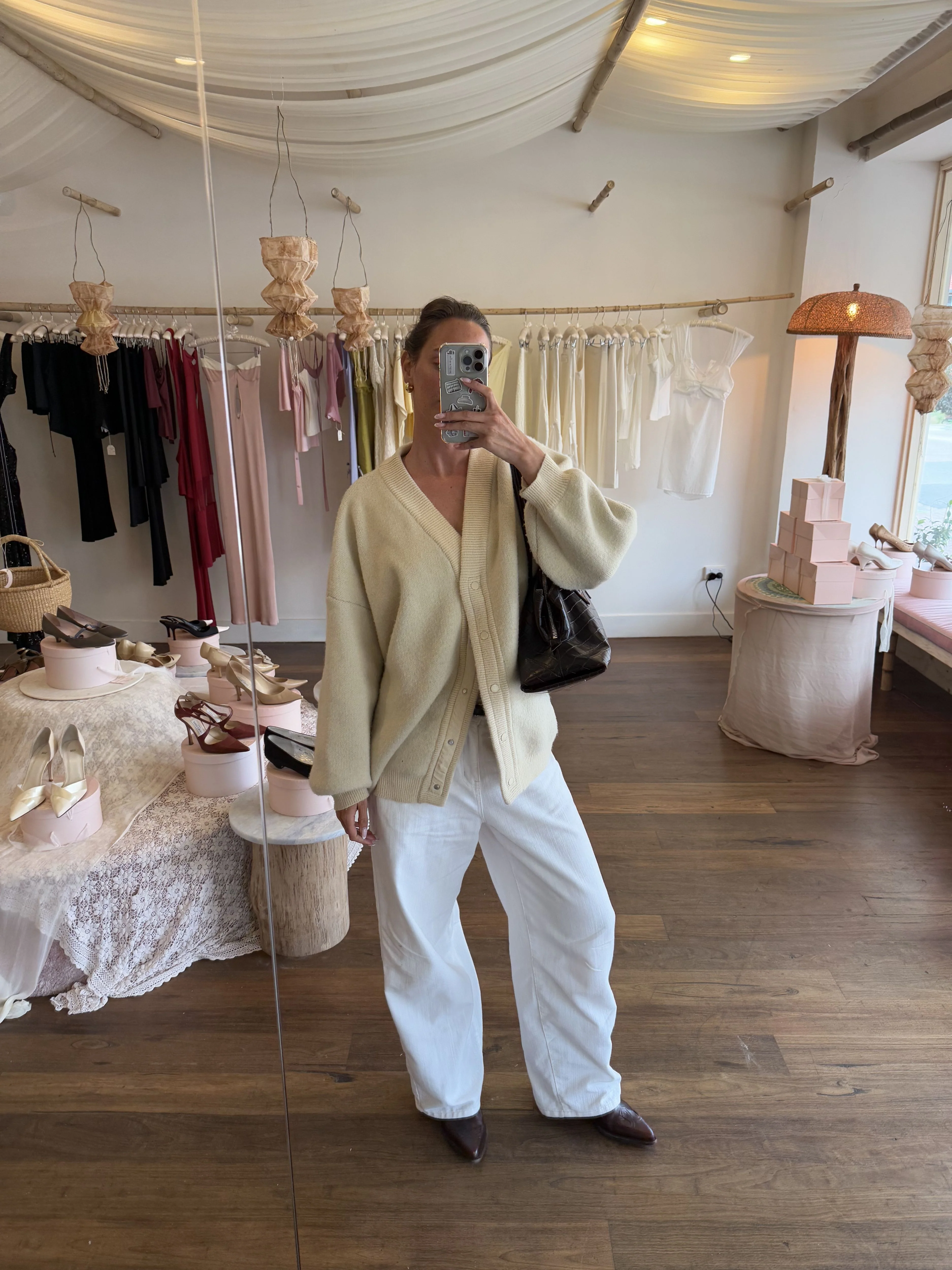 Oversized Press Button Cardigan Cream - Image 6