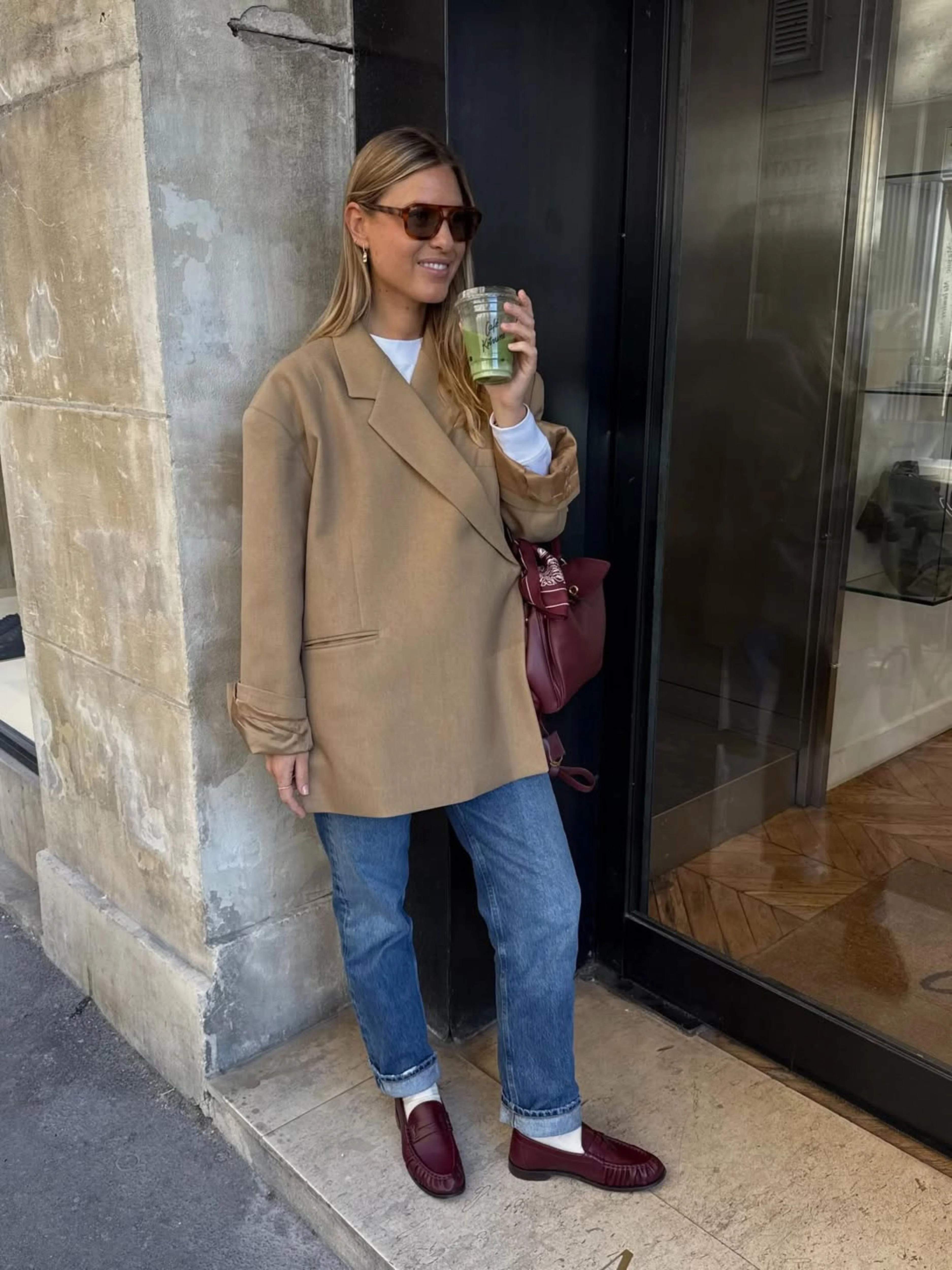 Oversized Side Slit Blazer Camel - Image 10