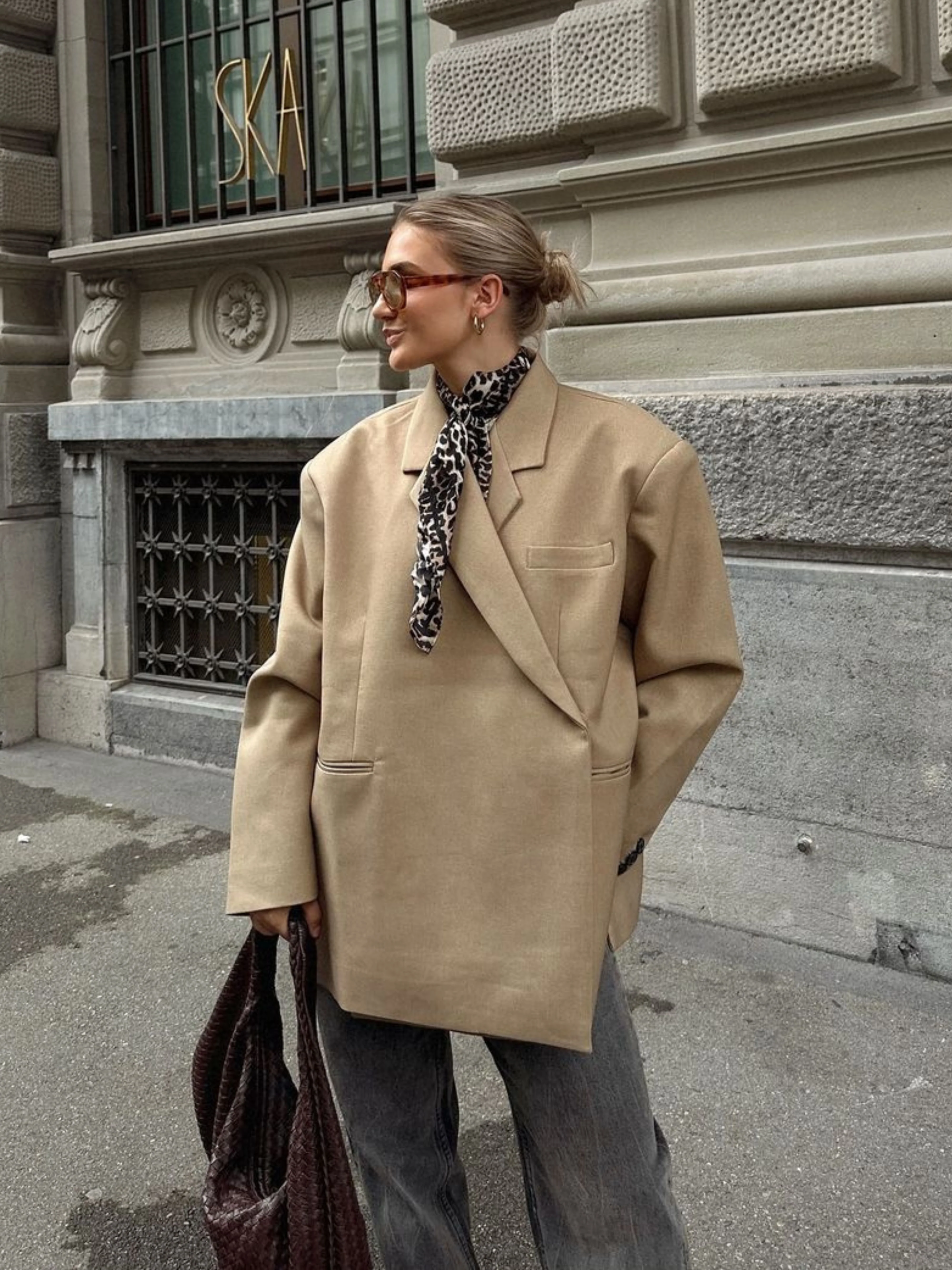 Oversized Side Slit Blazer Camel - Image 13