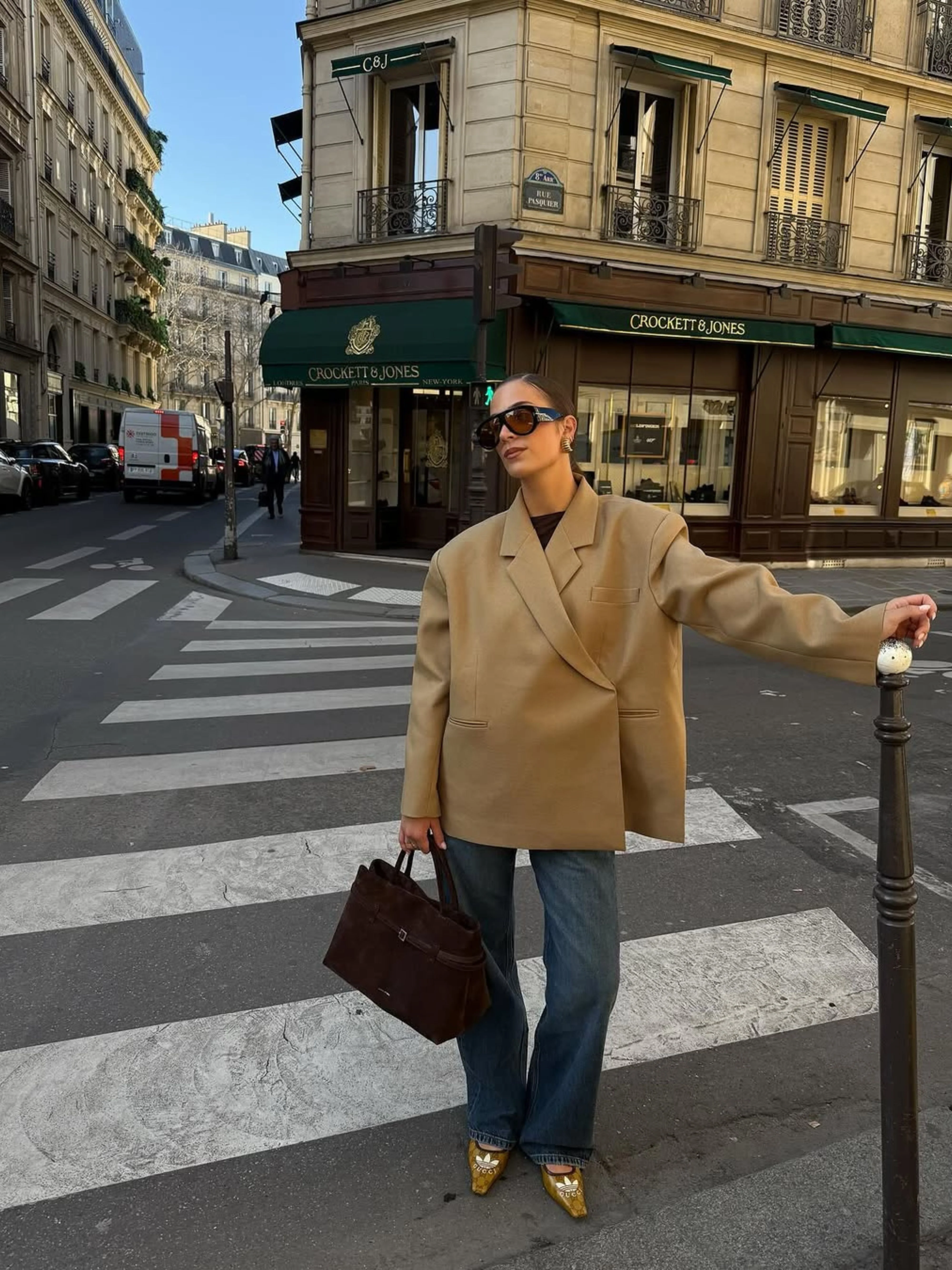 Oversized Side Slit Blazer Camel - Image 3