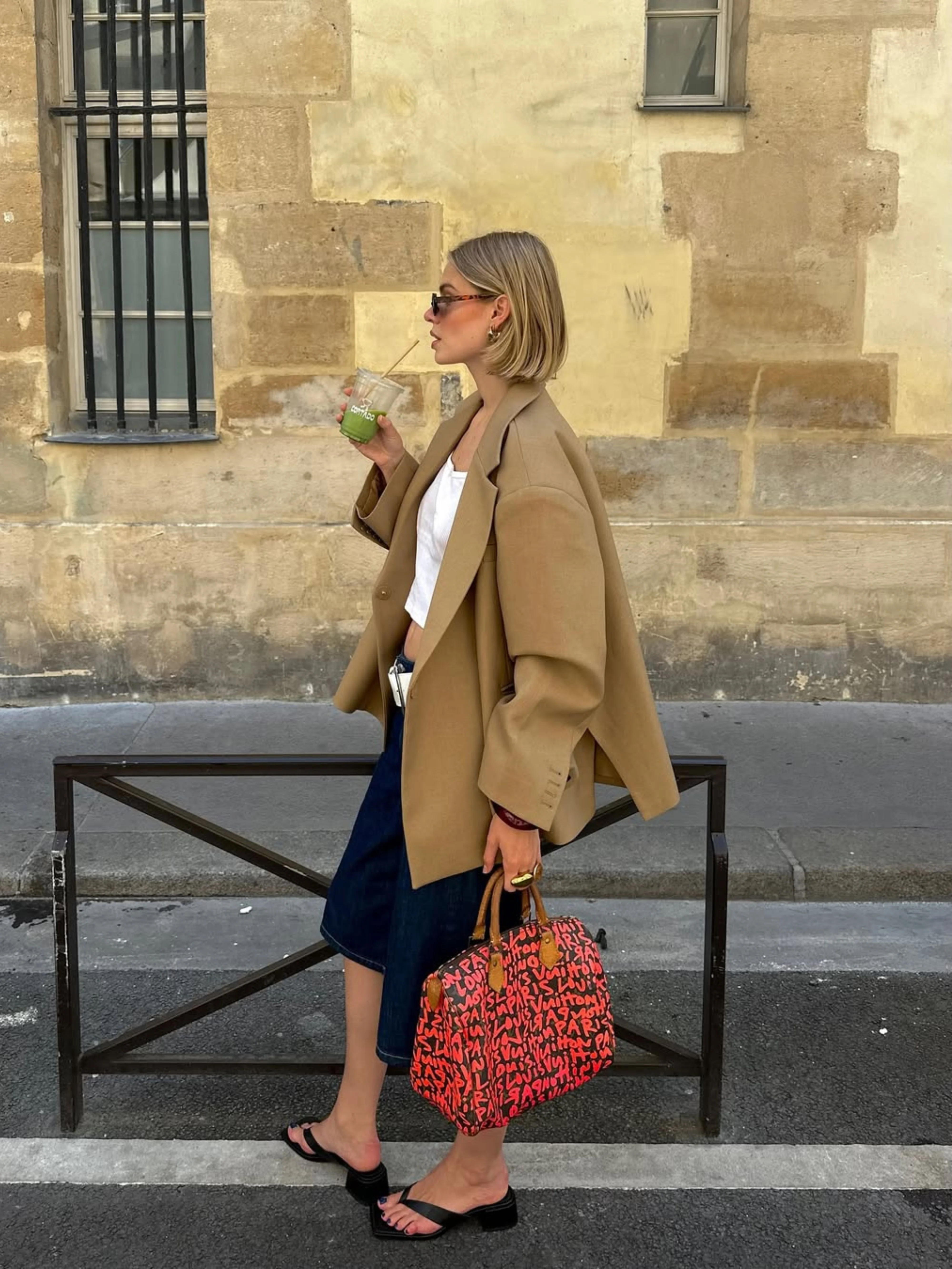 Oversized Side Slit Blazer Camel - Image 6