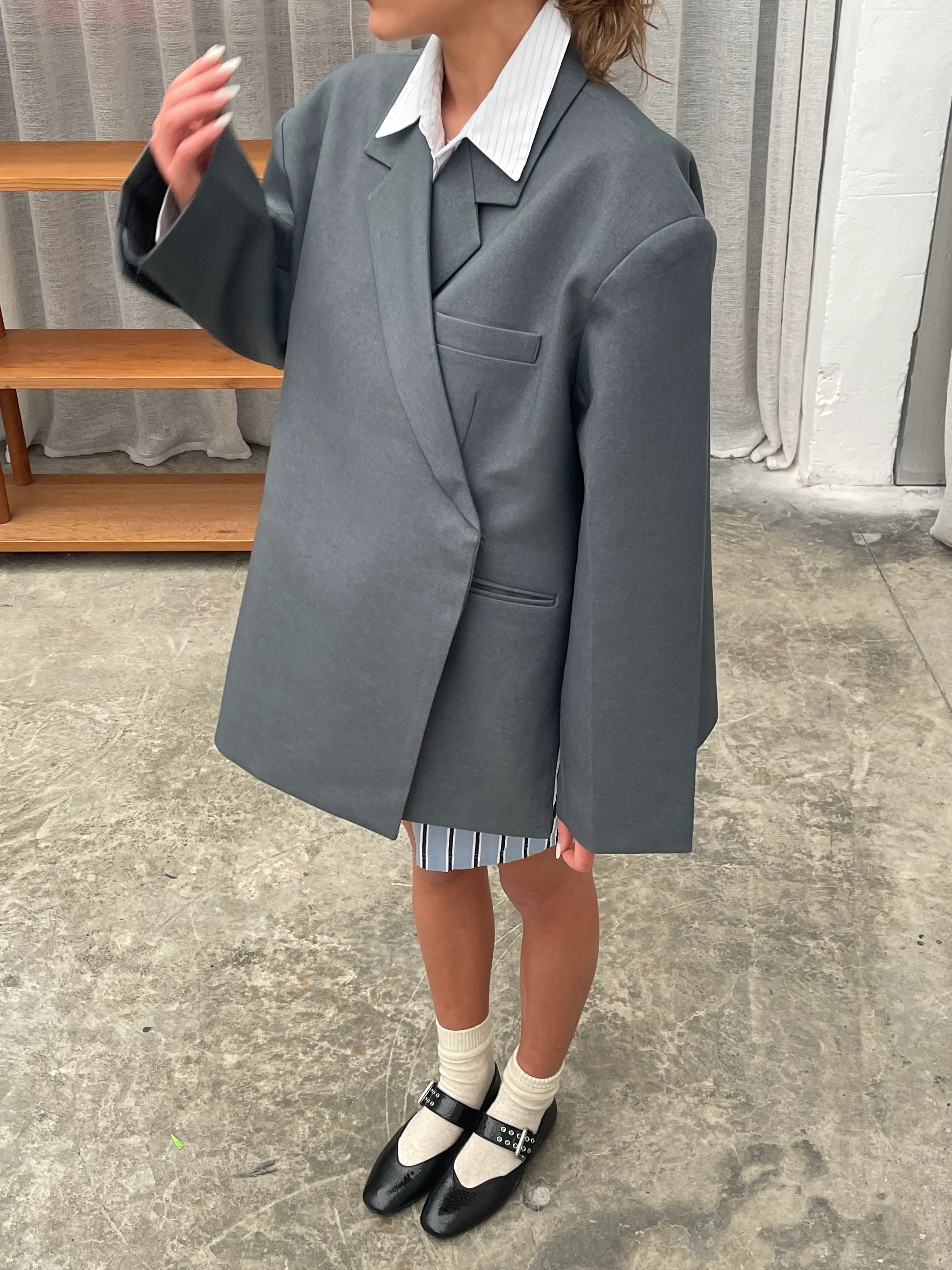 Oversized Side Slit Blazer Steel Blue - Image 10