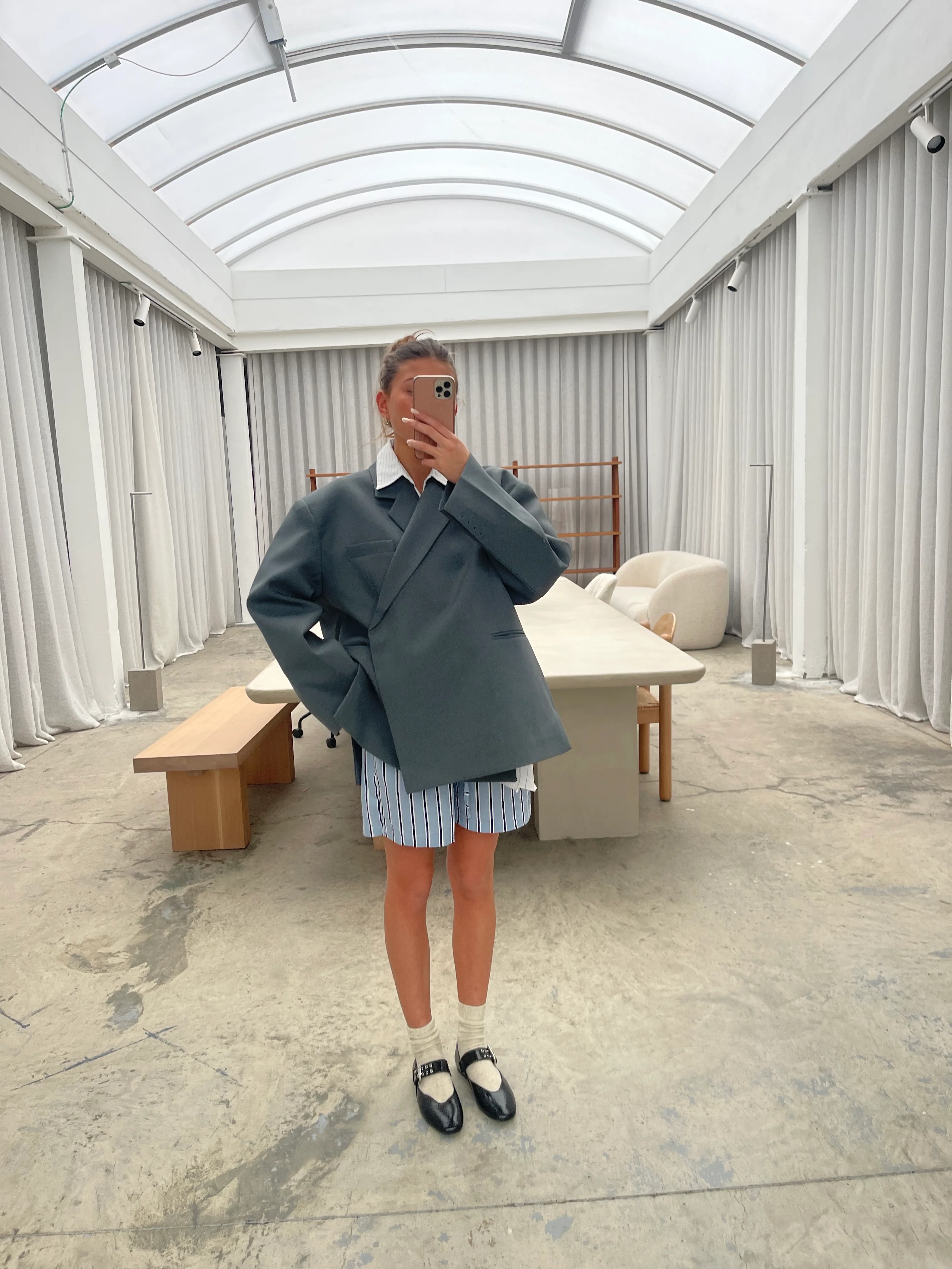 Oversized Side Slit Blazer Steel Blue - Image 11