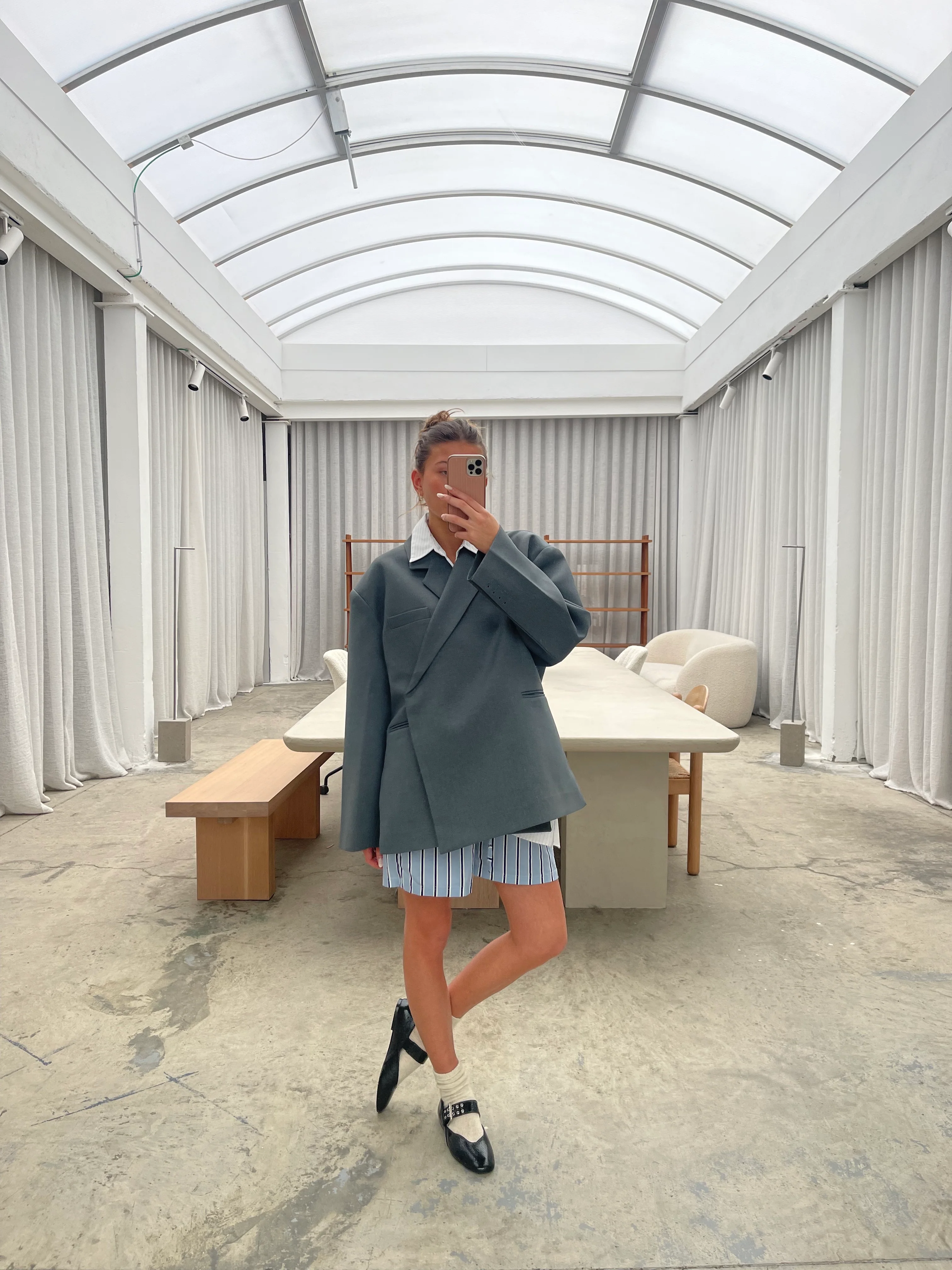 Oversized Side Slit Blazer Steel Blue - Image 12