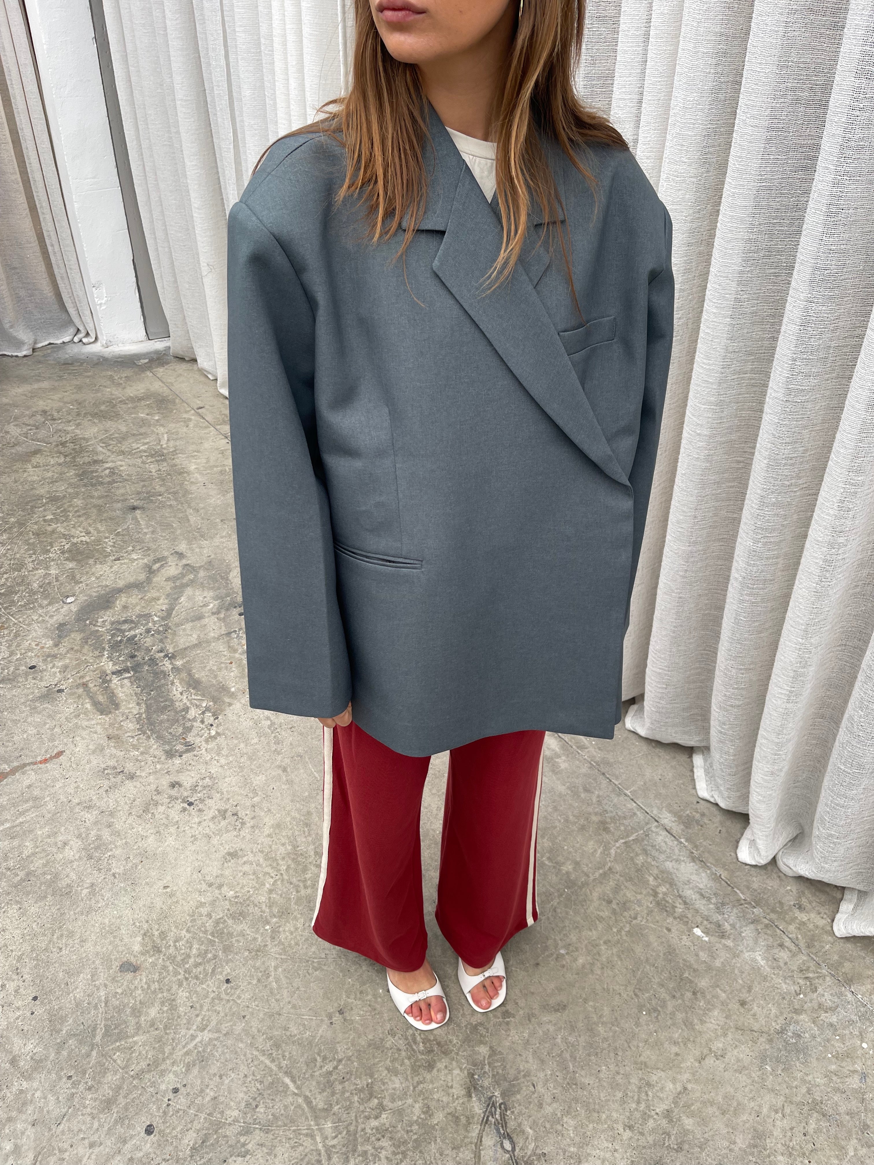 Oversized Side Slit Blazer Steel Blue - Image 14